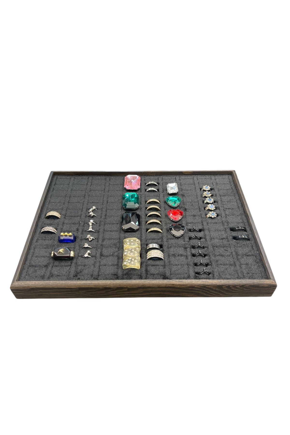 STAND MARKET El Yapımı Ahşap Çerçeveli Alcantara Kaplama Yüzük Takı Teşhir Tablasi (34,5x24,5x3,5cm) Ahşap Siyah