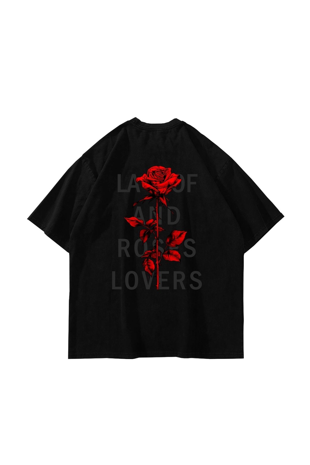 Sekizbiraltı Roses Lovers Baskılı Oversize Unisex Siyah Tshirt