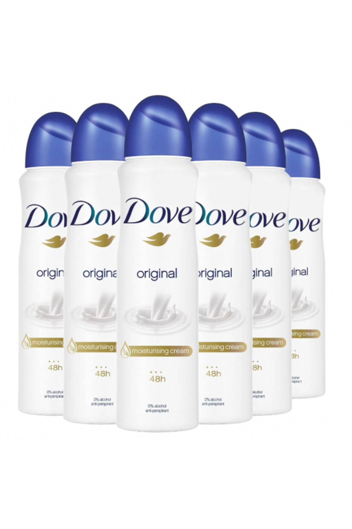 Dove Dove Original, spray deodorant cu 1/4 crema hidratanta, protectie 48h, 6 x 150 ml
