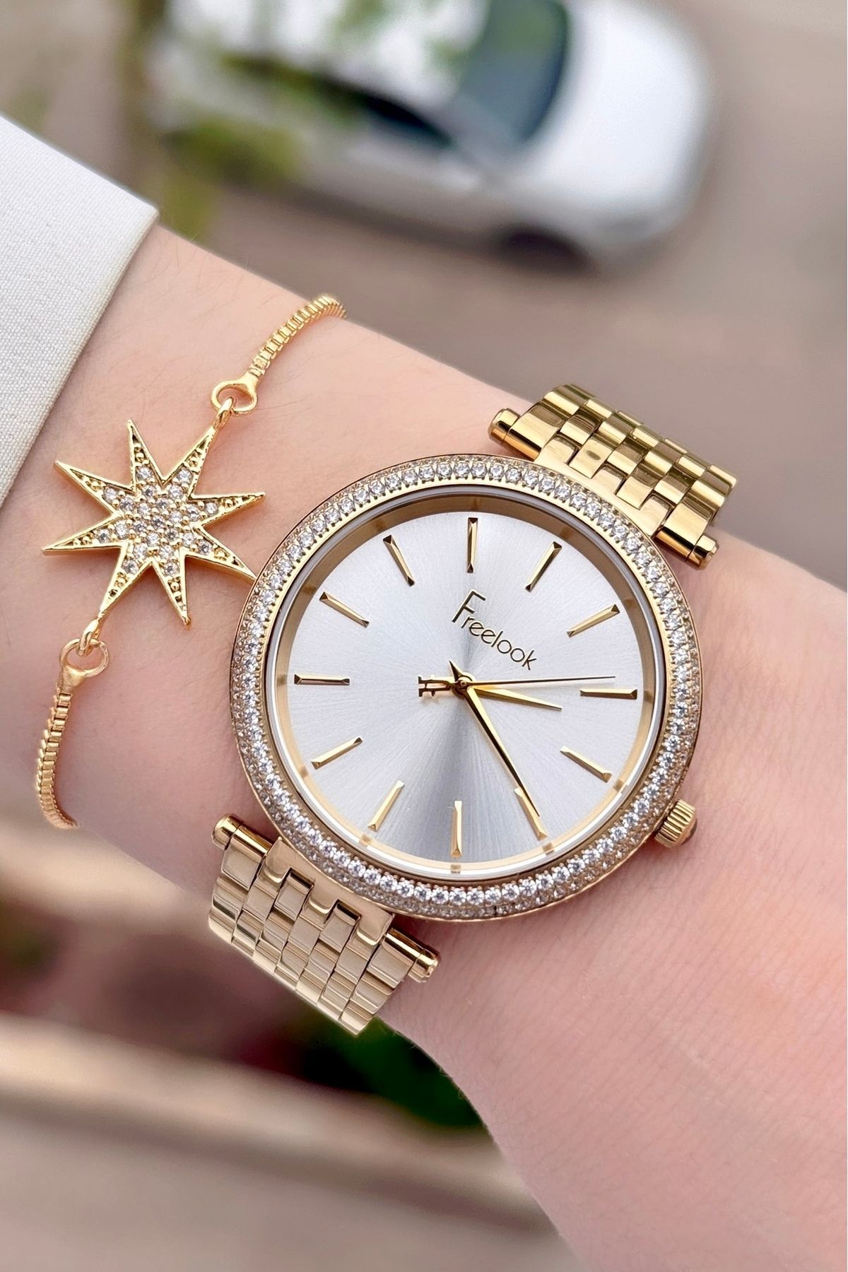 Freelook Altın Renk 2 Yıl Garantili 38 Mm Kadın Kol Saati Ve Bileklik