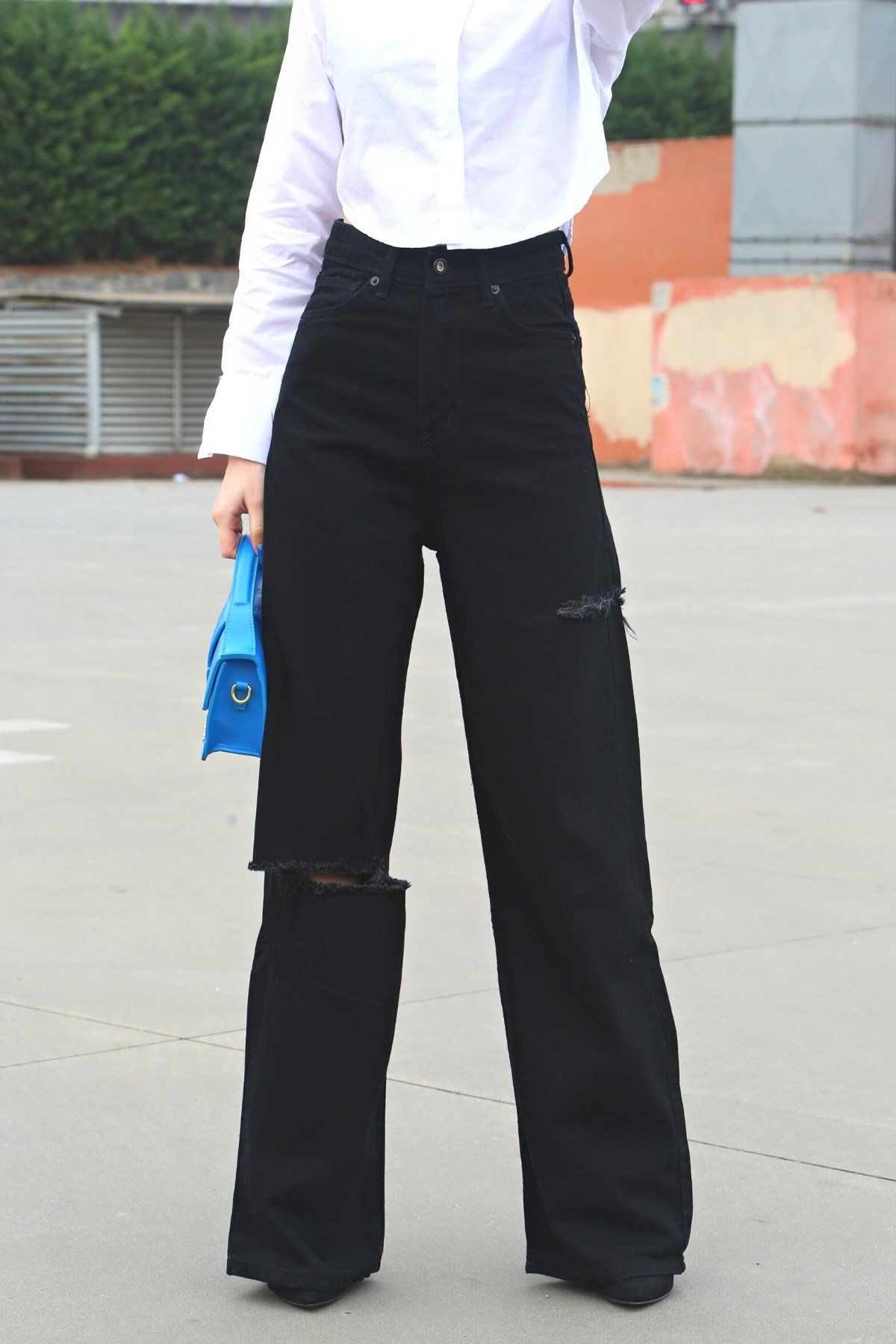 Madmext-أسود ممزق مفصل Palazzo Jean Mg1560 1