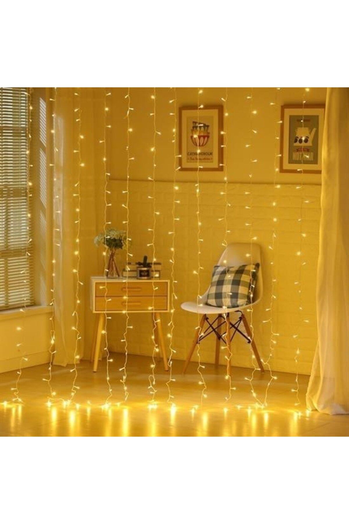 blueb ® 8 Fonksiyonlu 200 Led 10 Saçak Şerit Led 2x2 Perde İp Led (Gün Işığı)
