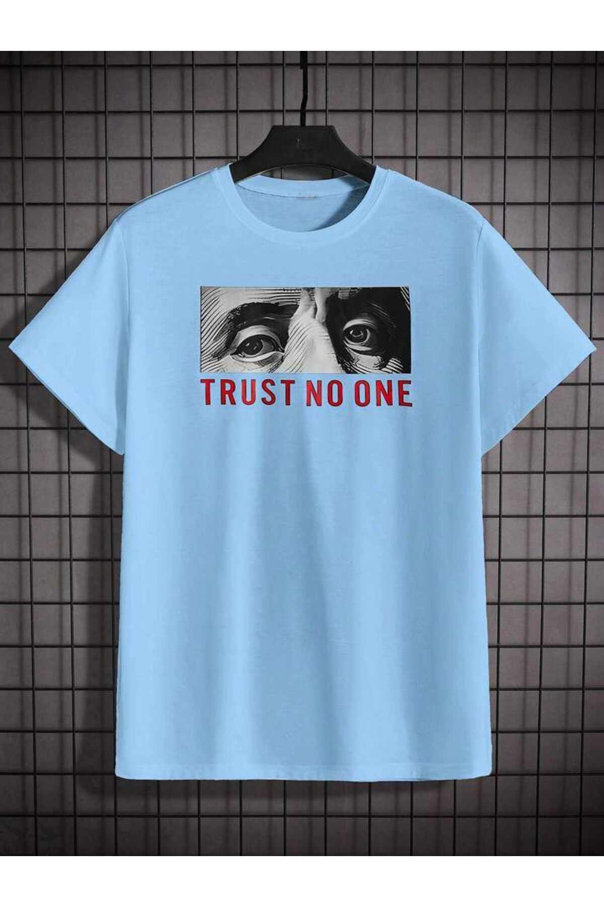 trendgar Trust baskılı mavi unisex oversize t-shirt