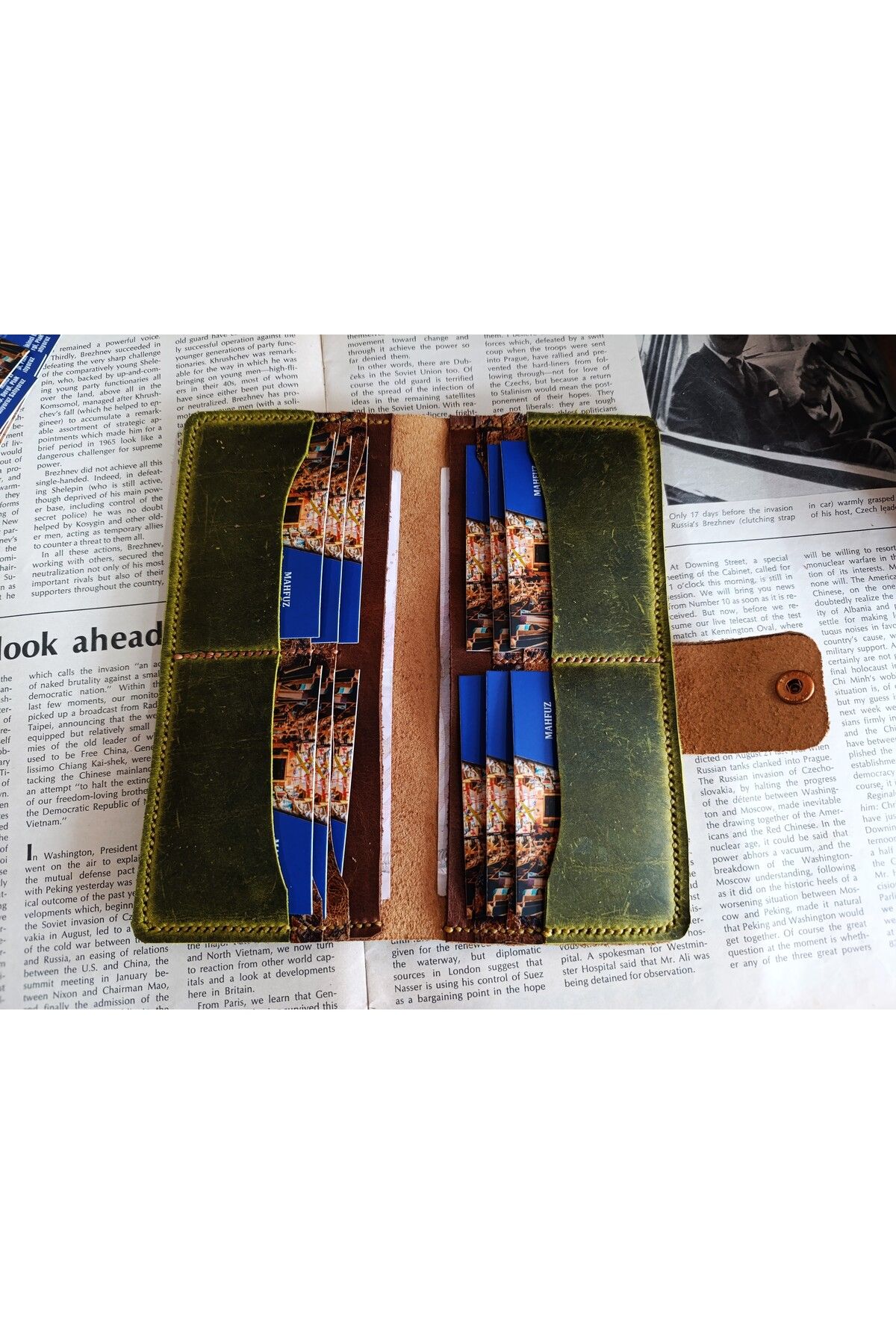 Mahfuz-Crazy Purely Handmade Real Crazy Leather Wallet 12 Cards 2 Banknote Areas (19.4Cm*8.5Cm) Da278 4