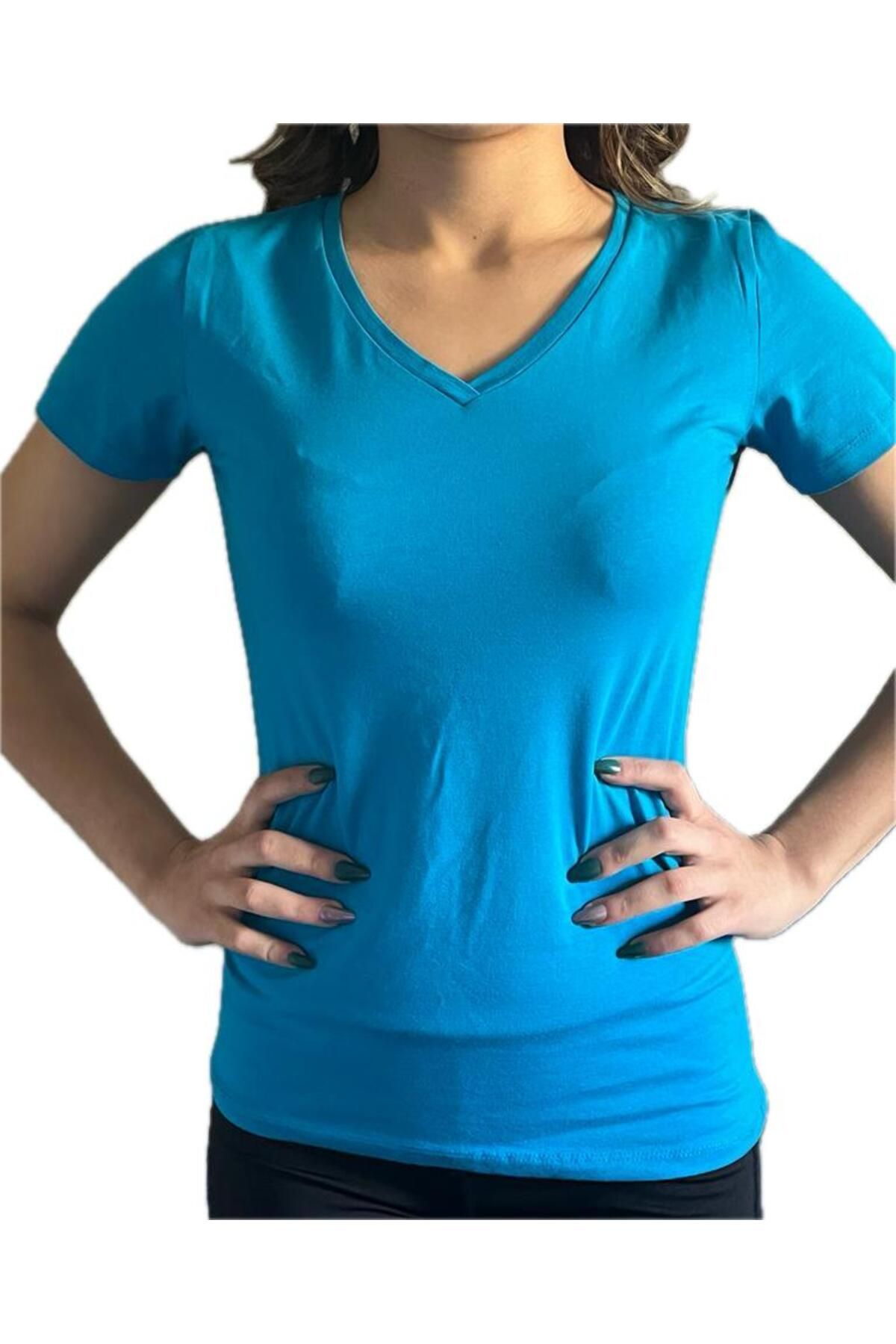 milanoist Fitted V yaka kısa kollu Kadın Tshirt