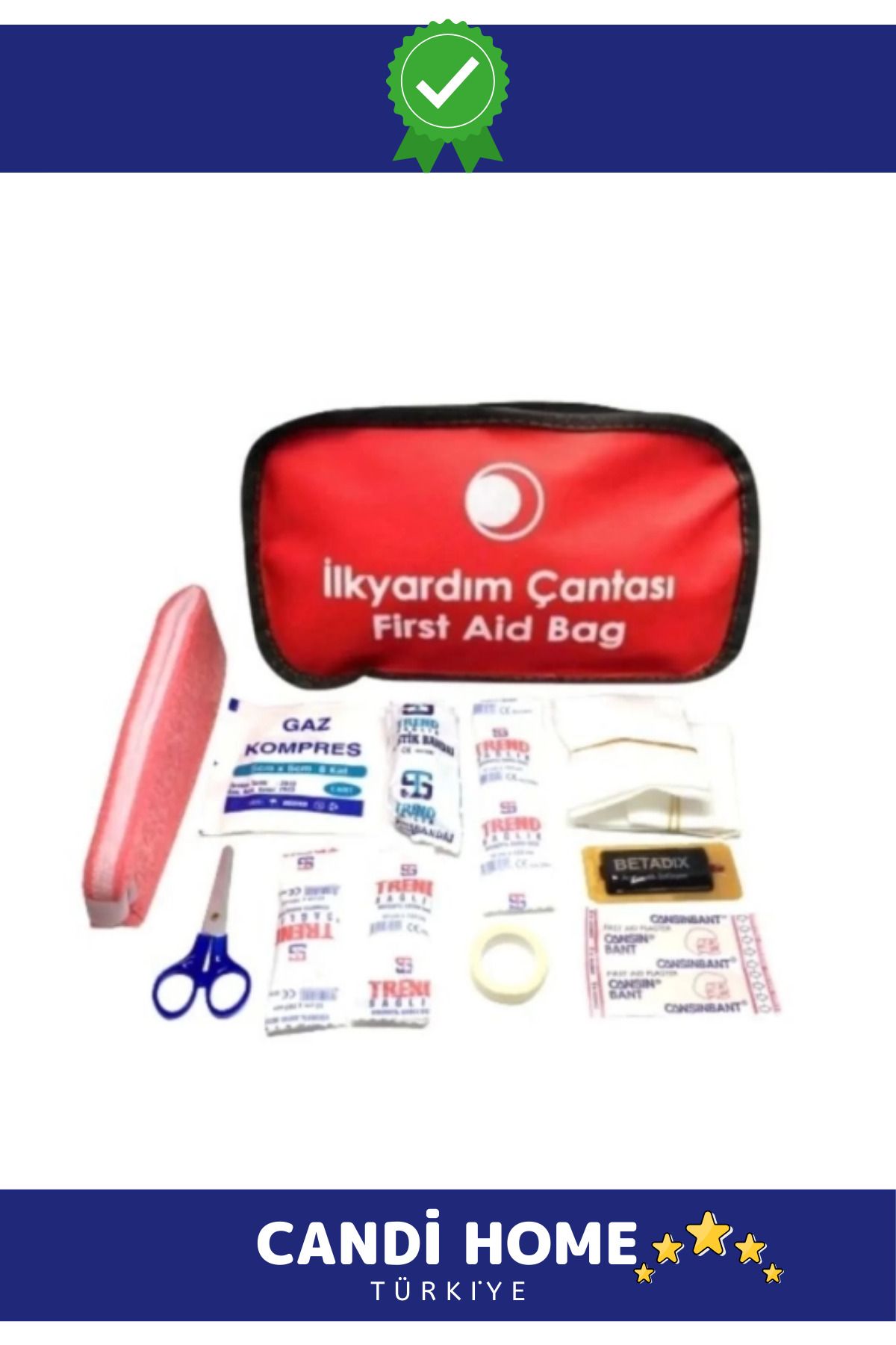 HOBİ CONDİ Premium Özel Seri Acil Müdahale Ev Iş Yeri Araba Okul Deprem Ecza İlk Yardım Bez Çantalı Set