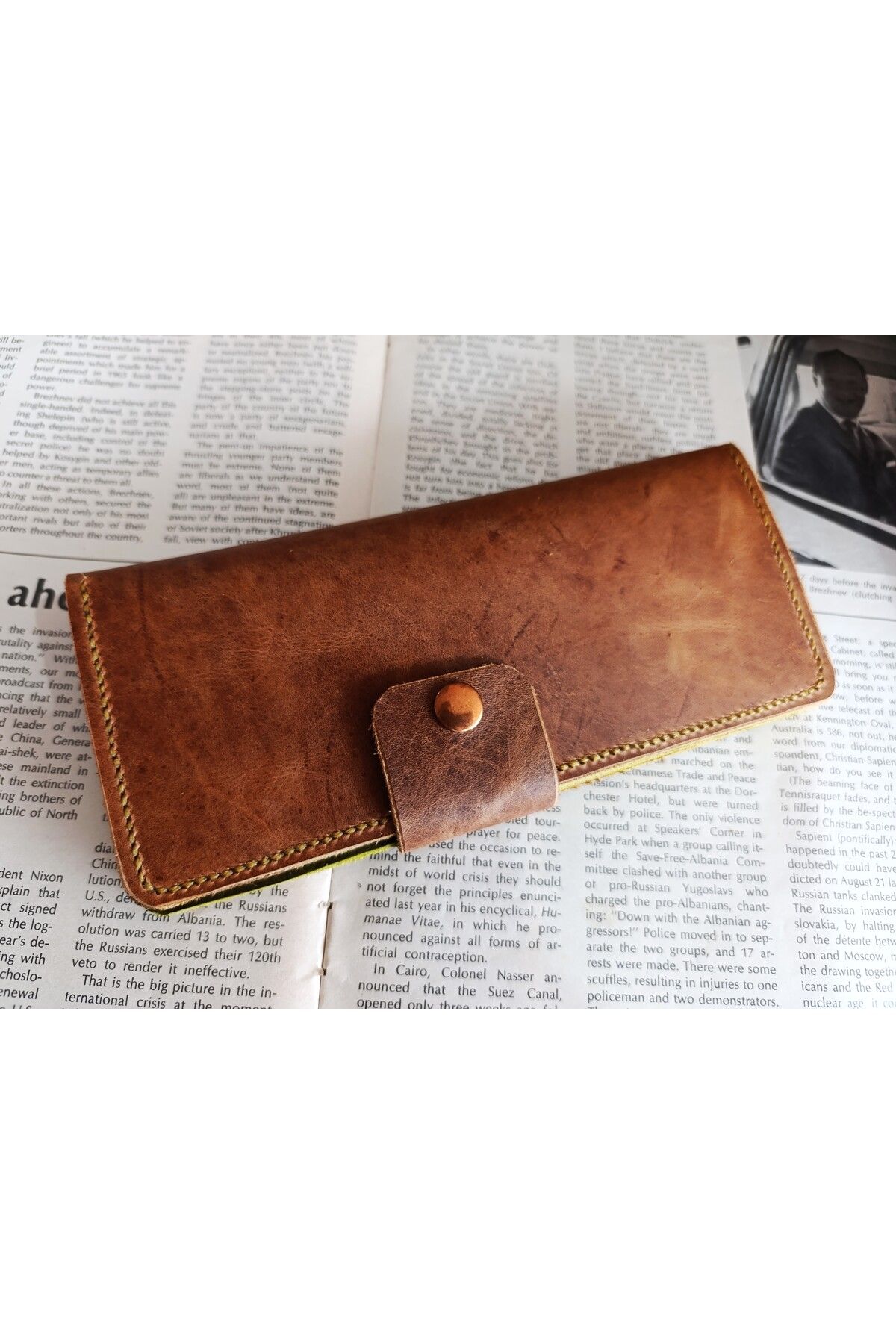 Mahfuz-Crazy Purely Handmade Real Crazy Leather Wallet 12 Cards 2 Banknote Areas (19.4Cm*8.5Cm) Da278 2