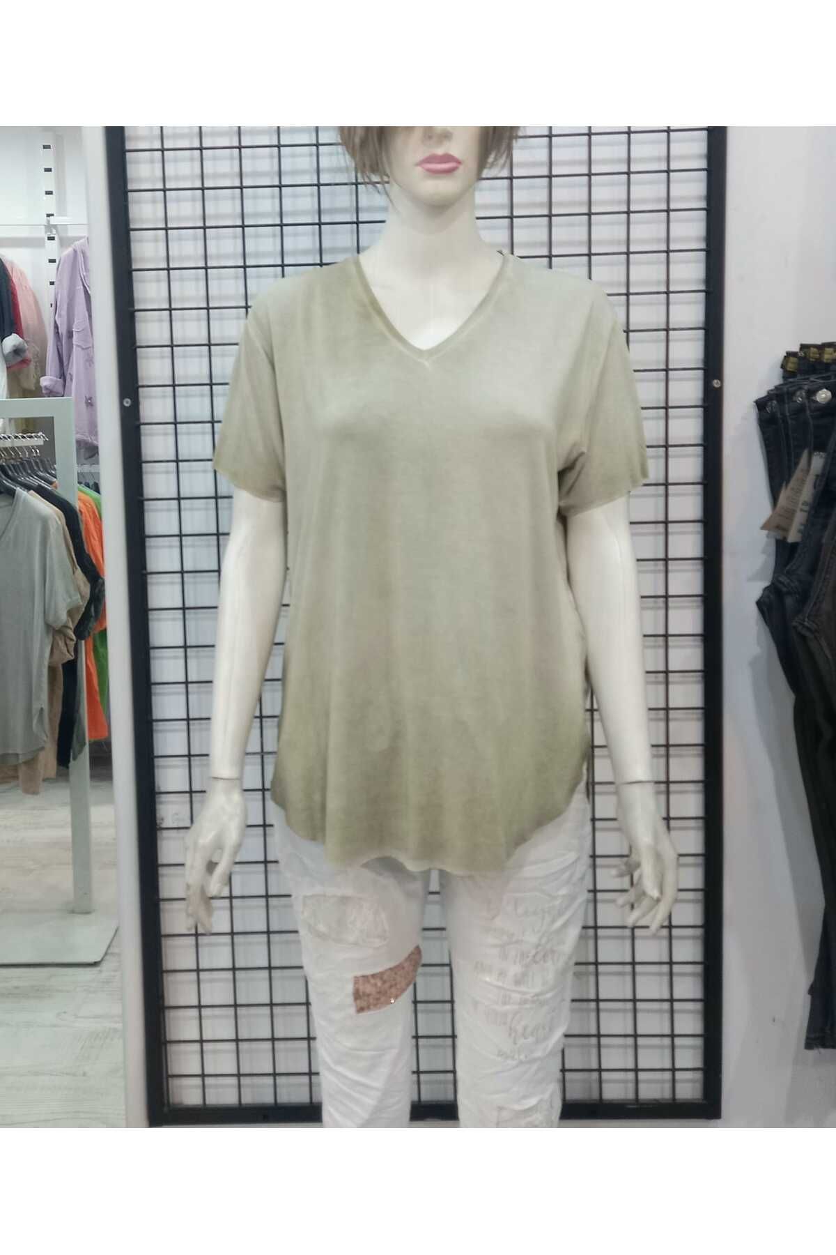 Butik Şans JM V Yaka Eteği Oval Lazer Kesim Modal T-Shirt