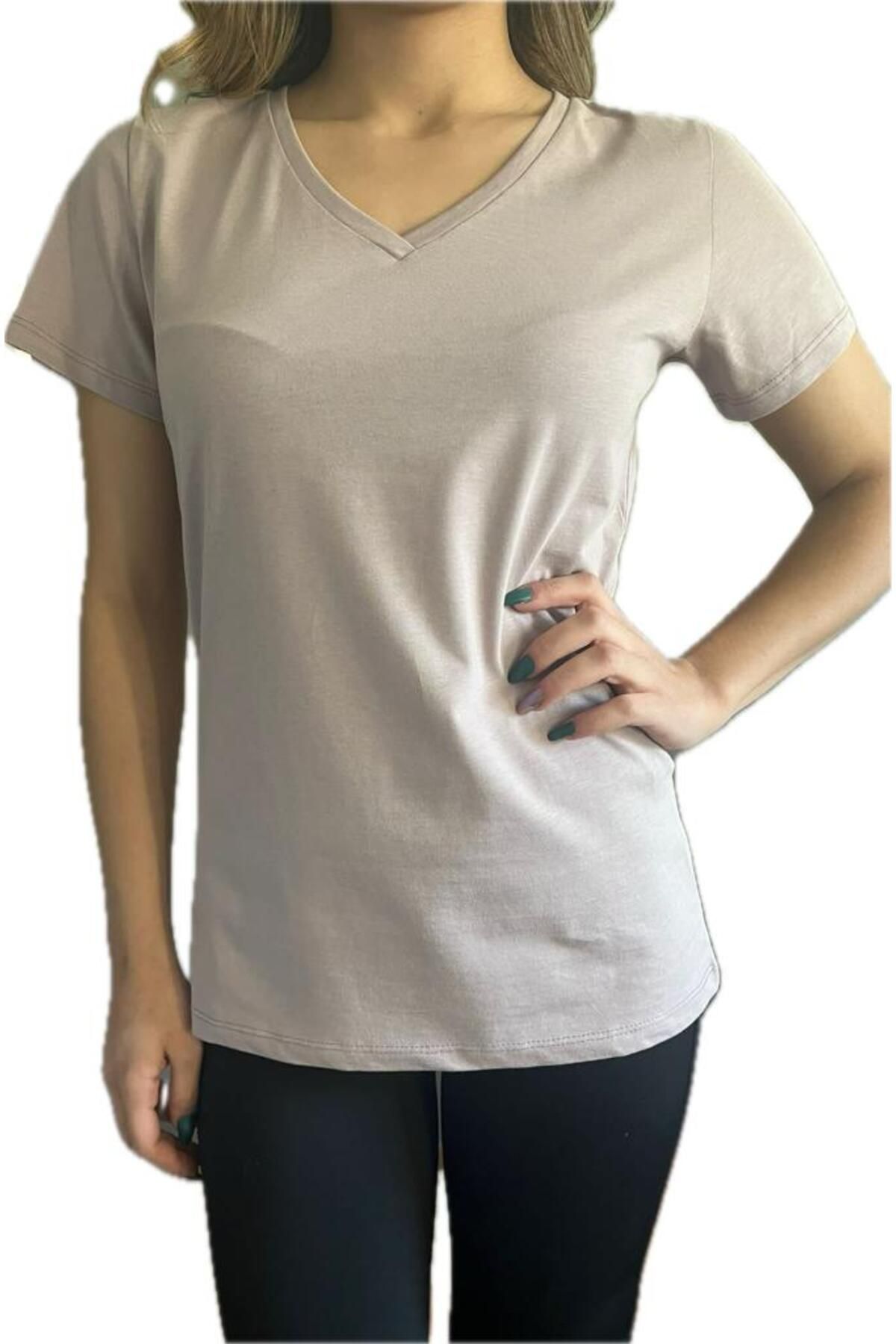 milanoist Fitted V yaka kısa kollu Kadın Tshirt