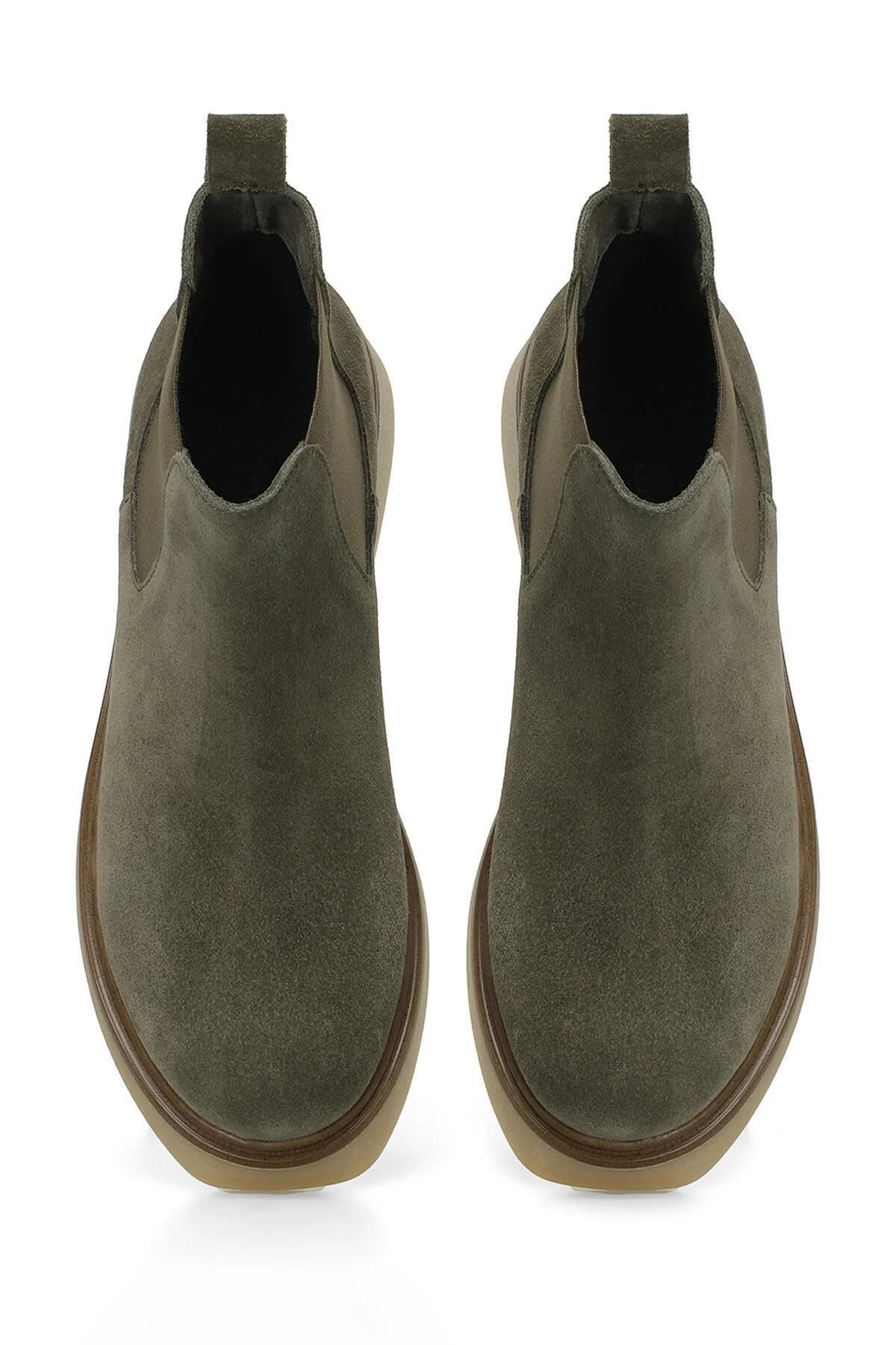 İnci-Pearl 101923790   Mery Khaki Nubuck Women's Genuine Leather Boots 4