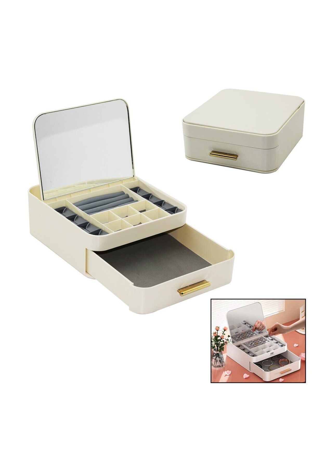 teknotrust ÇEK-BIRAK 20X22 - Y:8.5CM AYNALI TAKI ORGANİZER ÇEKMECE+1 KAT-10 BÖLME