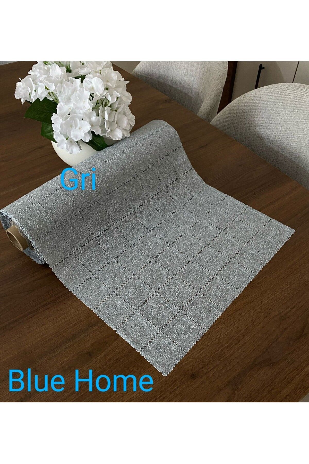 Blue Home Dantel Pvc Buz Dolabı Ayakkabılık Raf Dolap Çekmece Örtüsü / Eni :50 cm x 5 Mt RENK GRİ B.GÜL3