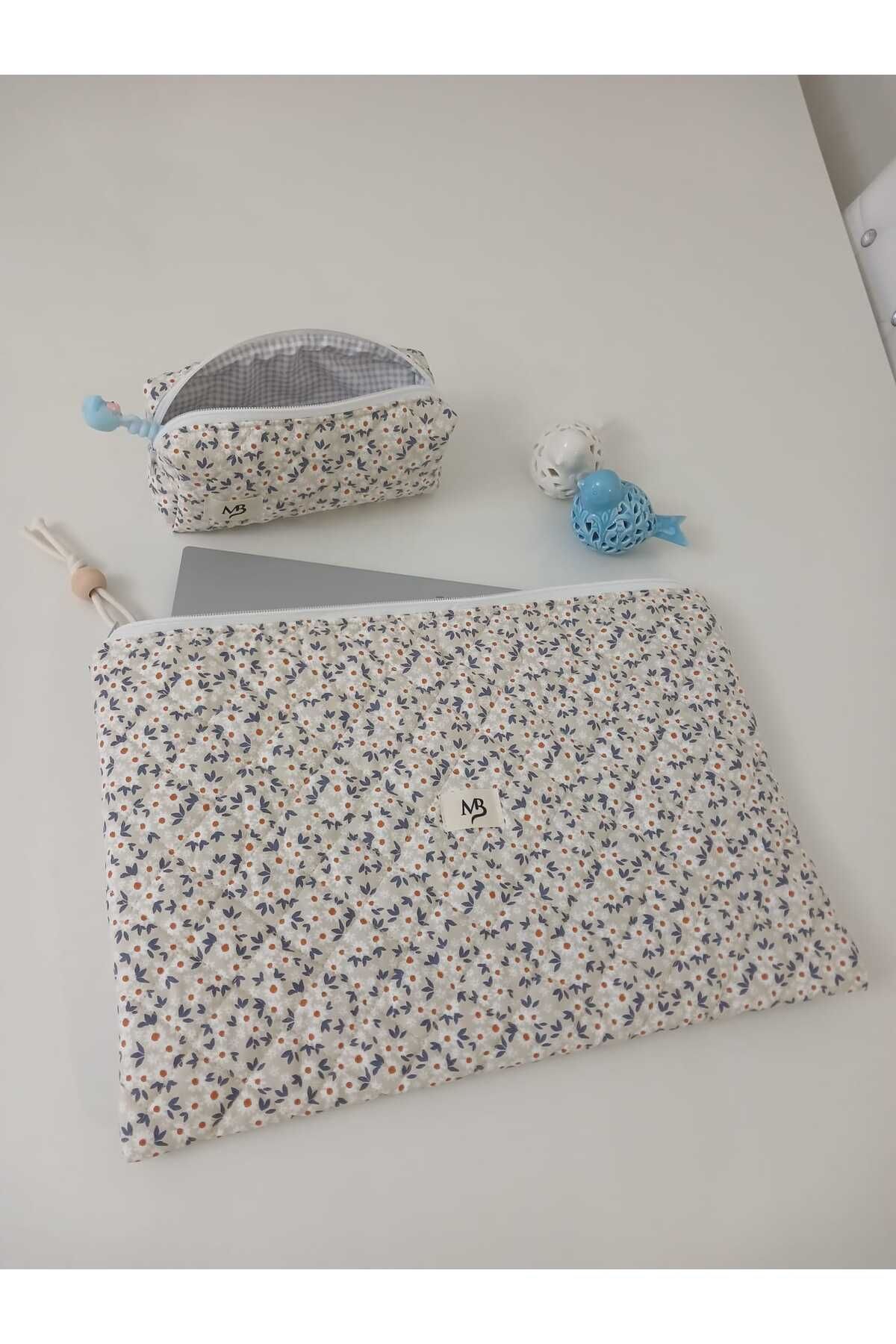 M&B Krem Papatya Desenli laptop-kalem çantası 10-11-12 inç