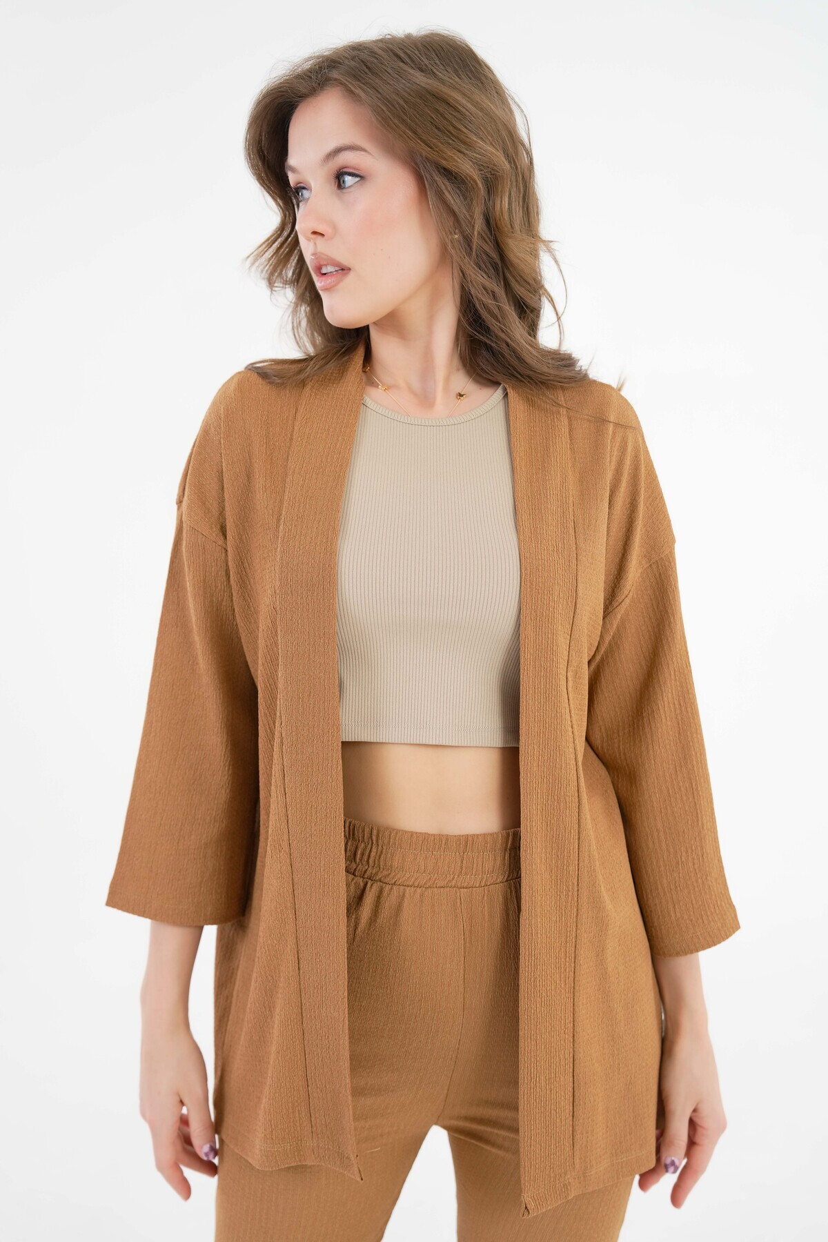 Saade-Kamel Raschel Fabric Kimono - Trousers Knitted Set 3