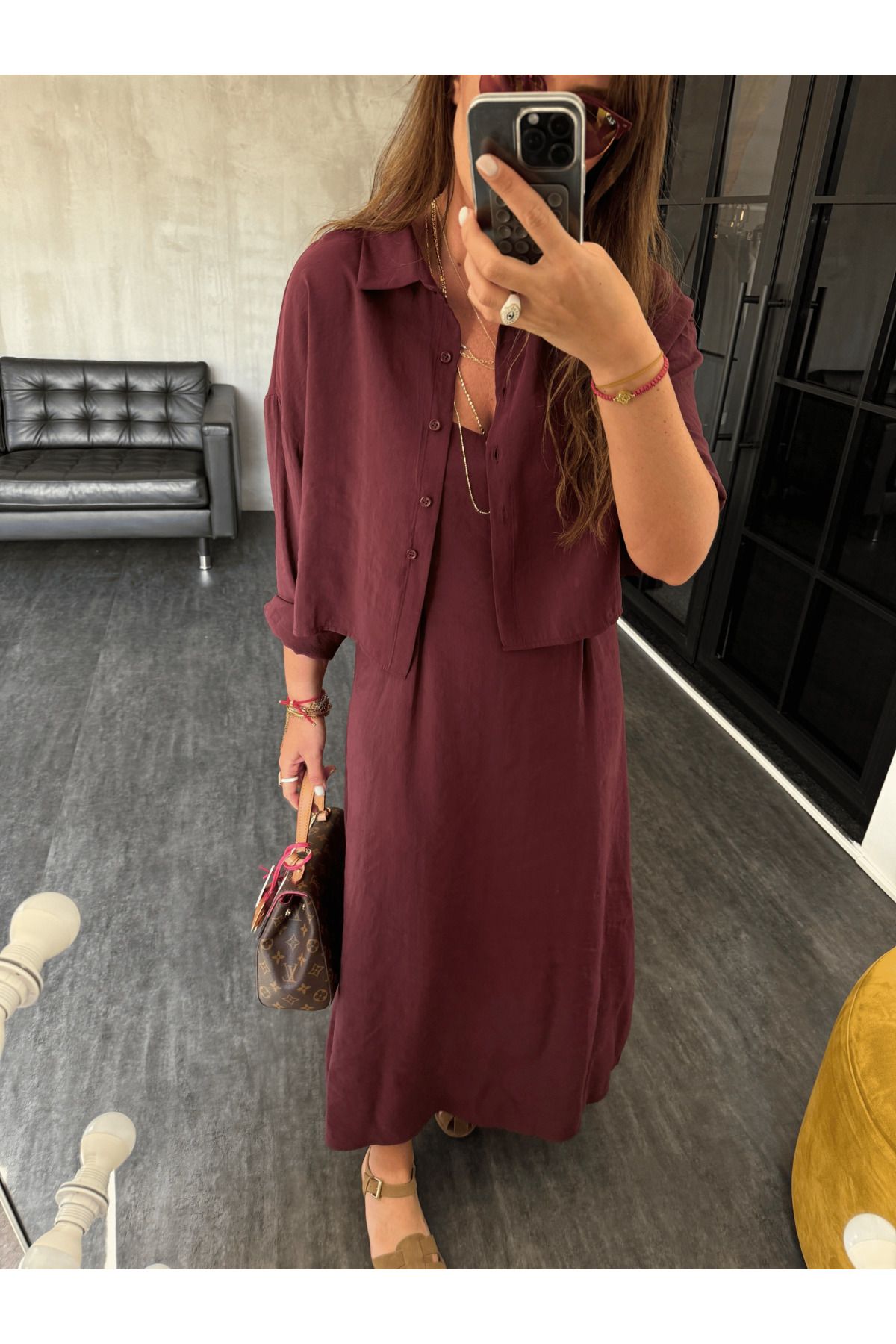 My Blog-Set rochie cămașă modal prune - 51153 5