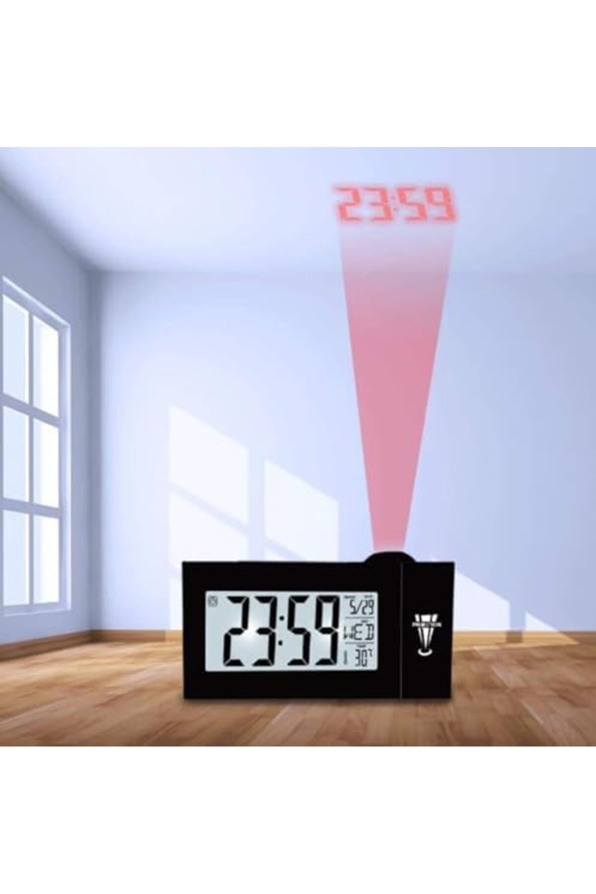 Generic-ساعة منبهة مع شاشة LCD - جهاز عرض سقفي مع تحكم صوتي، وعرض الوقت ودرجة الحرارة 3
