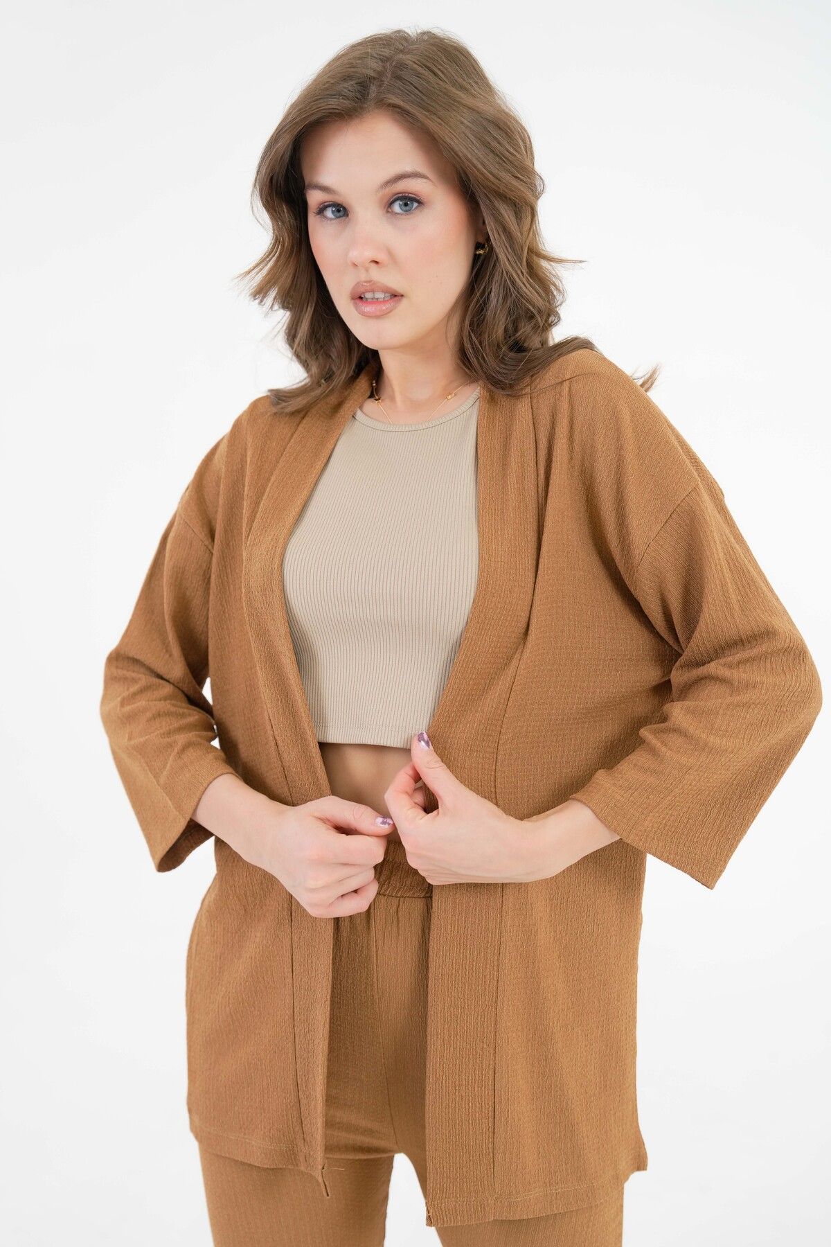 Saade-Kamel Raschel Fabric Kimono - Trousers Knitted Set 5