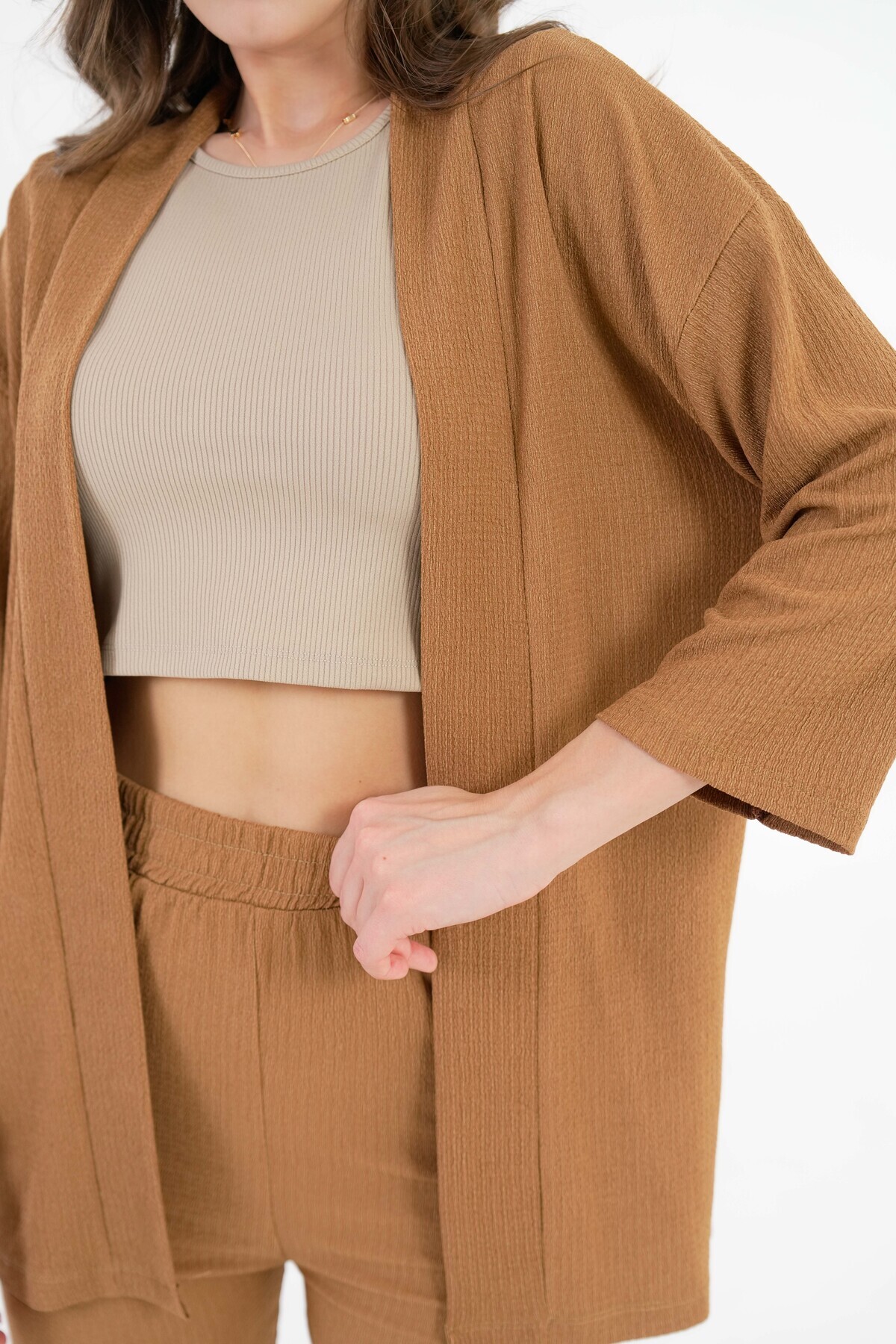 Saade-Kamel Raschel Fabric Kimono - Trousers Knitted Set 7