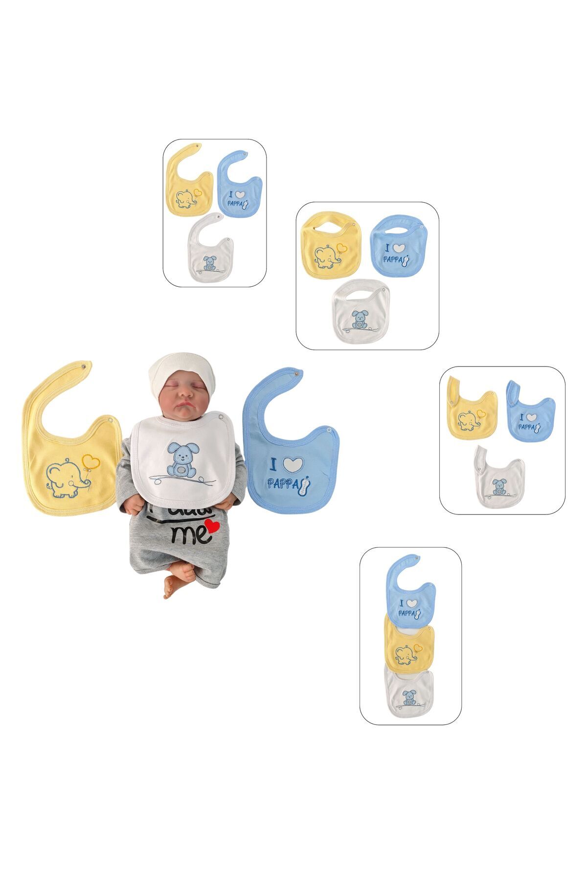 Tomuycuk %100 Pamuklu 3'lü Erkek Bebek Önlüğü Yakalık Mama Önlüğü Çift Katlı Çıtçıtlı Fular Salya Önlüğü fotoğrafı 4 (önizleme)