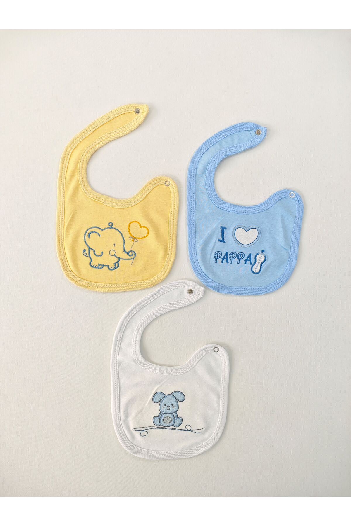 Tomuycuk %100 Pamuklu 3'lü Erkek Bebek Önlüğü Yakalık Mama Önlüğü Çift Katlı Çıtçıtlı Fular Salya Önlüğü fotoğrafı 5 (önizleme)