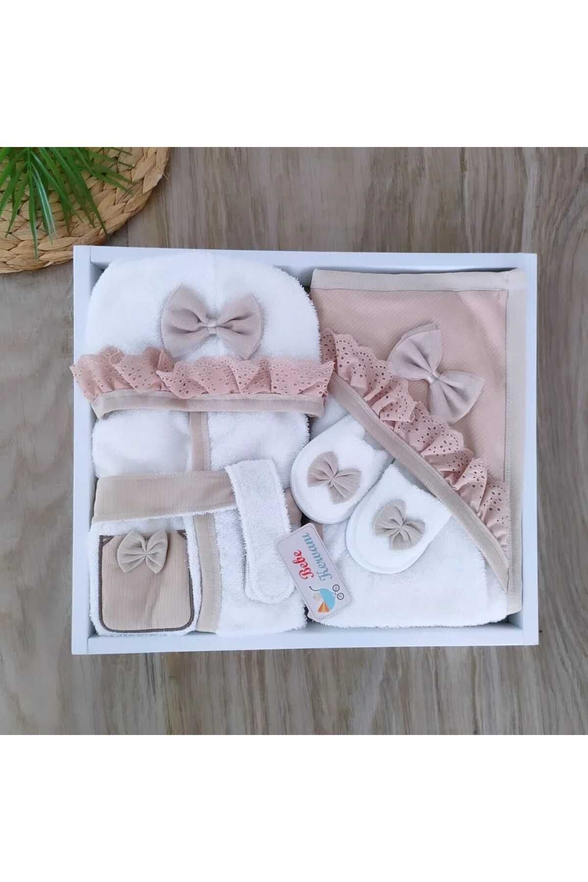 bebe kervanı % 100 Pamuklu Unisex Kahverengi Fistolu Bornoz Takımı 0-3 Yaş Bebek Hediyesi BBK1367