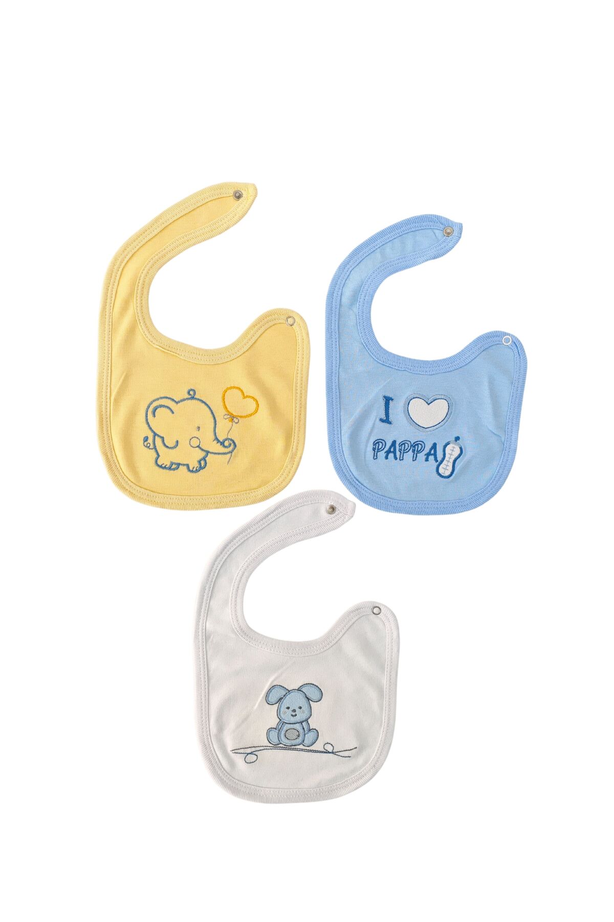 Tomuycuk %100 Pamuklu 3'lü Erkek Bebek Önlüğü Yakalık Mama Önlüğü Çift Katlı Çıtçıtlı Fular Salya Önlüğü fotoğrafı 3 (önizleme)