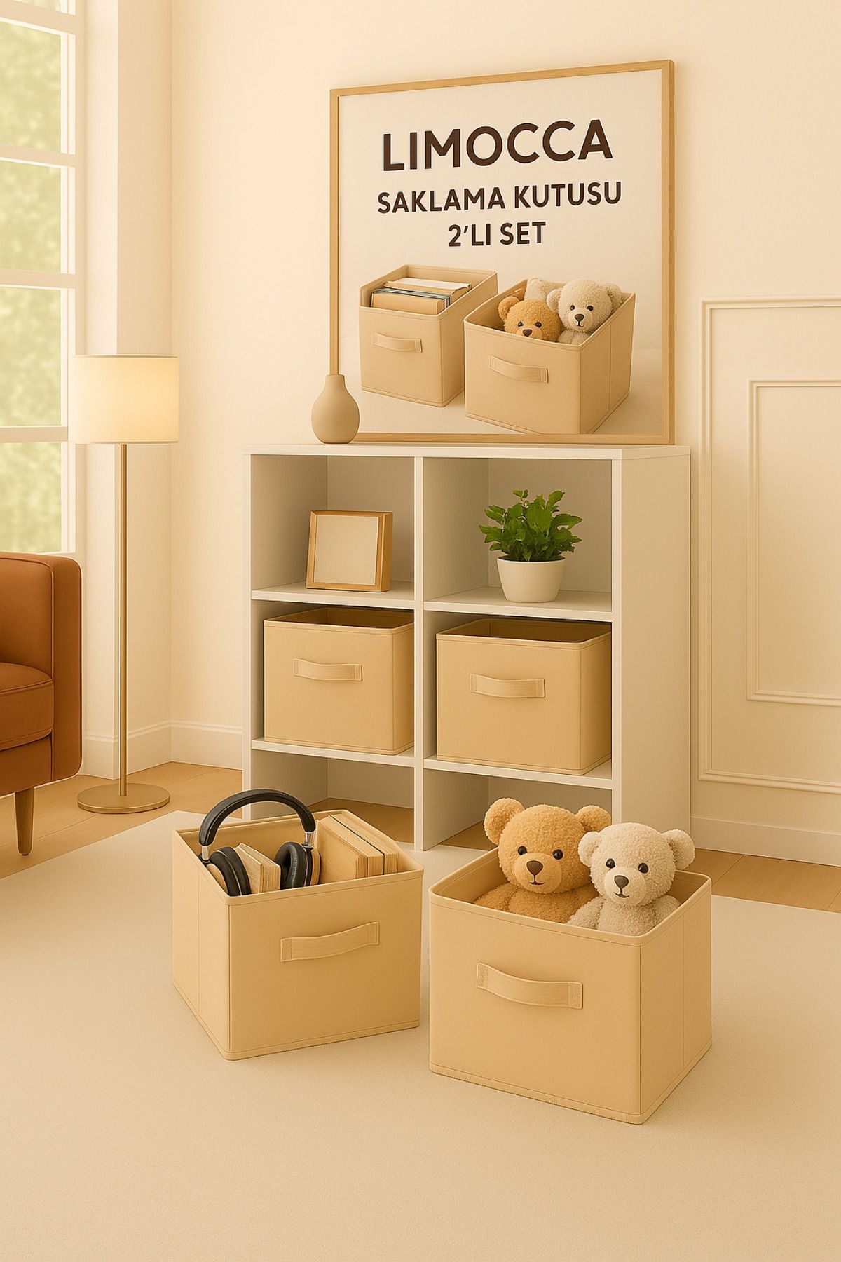 limocca home textile Katlanır Saklama Kutusu 2'Li SET Organizer, Dolap İçi Çamaşır, Çocuk Odası Oyuncak Düzenleyici