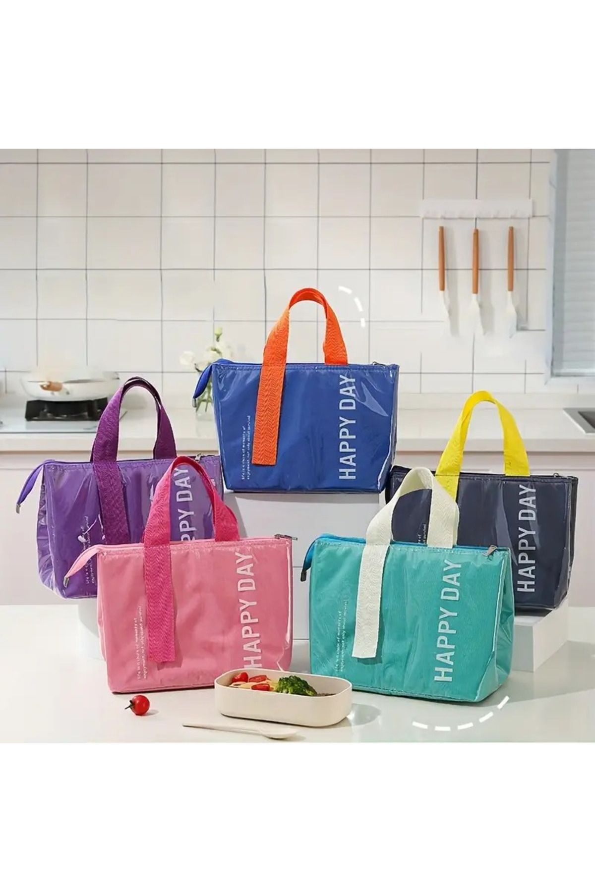 TATA CRAFT Pu Bento Termal *lacivert Yemek Taşıma Çantası Okul, Ofis, Kamp, Plaj Happy Day Gıda Çantası