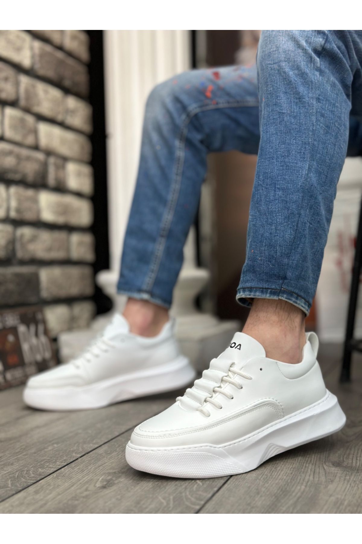 EBRUS TREND-Et0332 Ladder Pattern Lace-Up Men's High Sole White Skin Sports Shoes 2