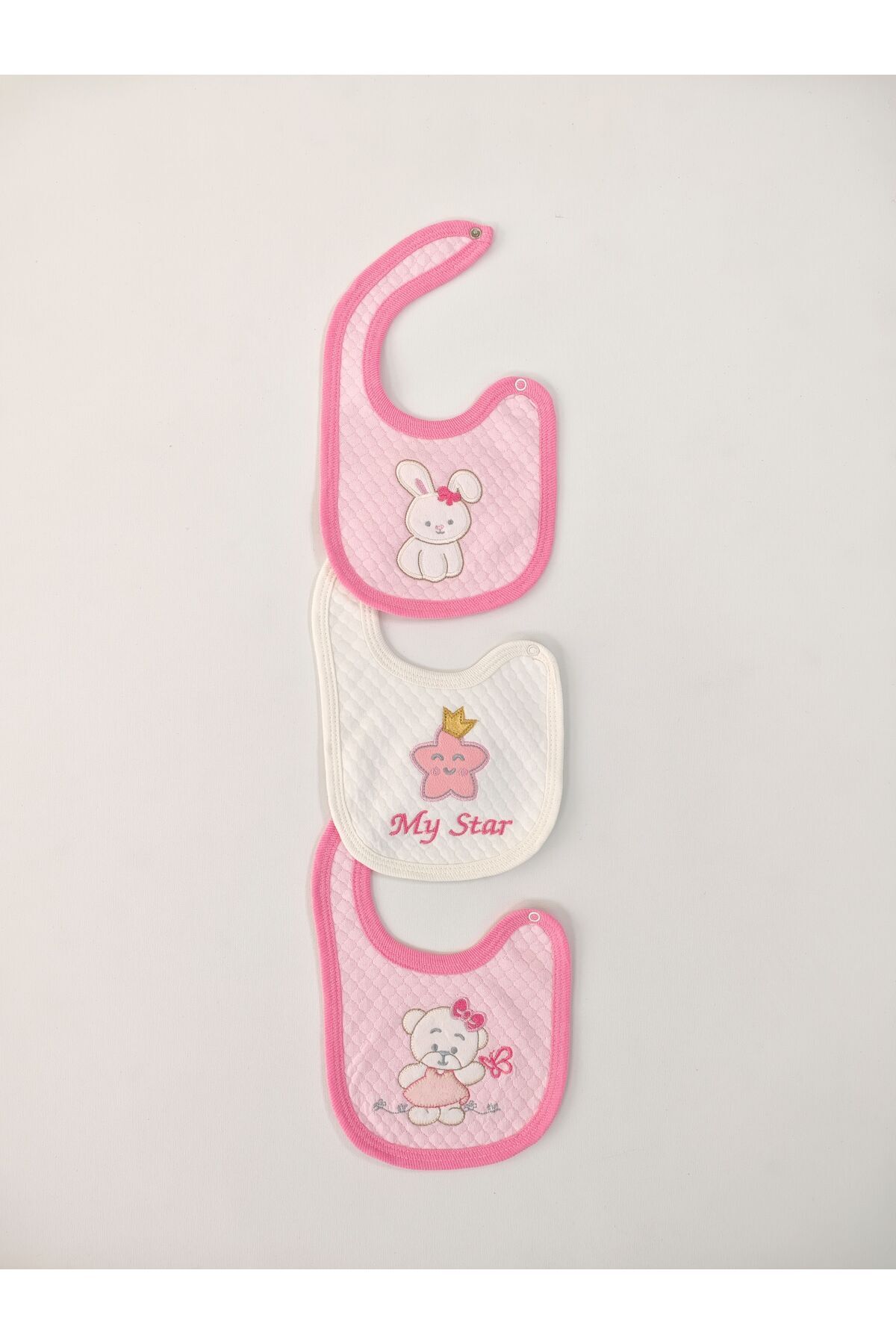 Tomuycuk-100% Cotton 3-Piece Baby Girl Bib Collar Baby Bib Double Layer Snap Scarf Drool Bib 4