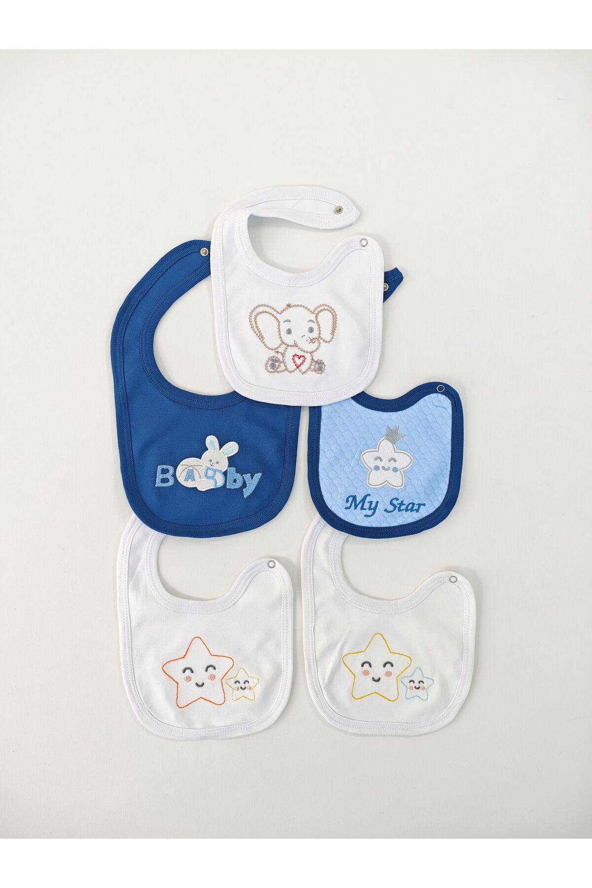 Tomuycuk %100 Pamuklu 5'li Erkek Bebek Önlüğü Yakalık Mama Önlüğü Çift Katlı Çıtçıtlı Fular Salya Önlüğü fotoğrafı 2 (önizleme)