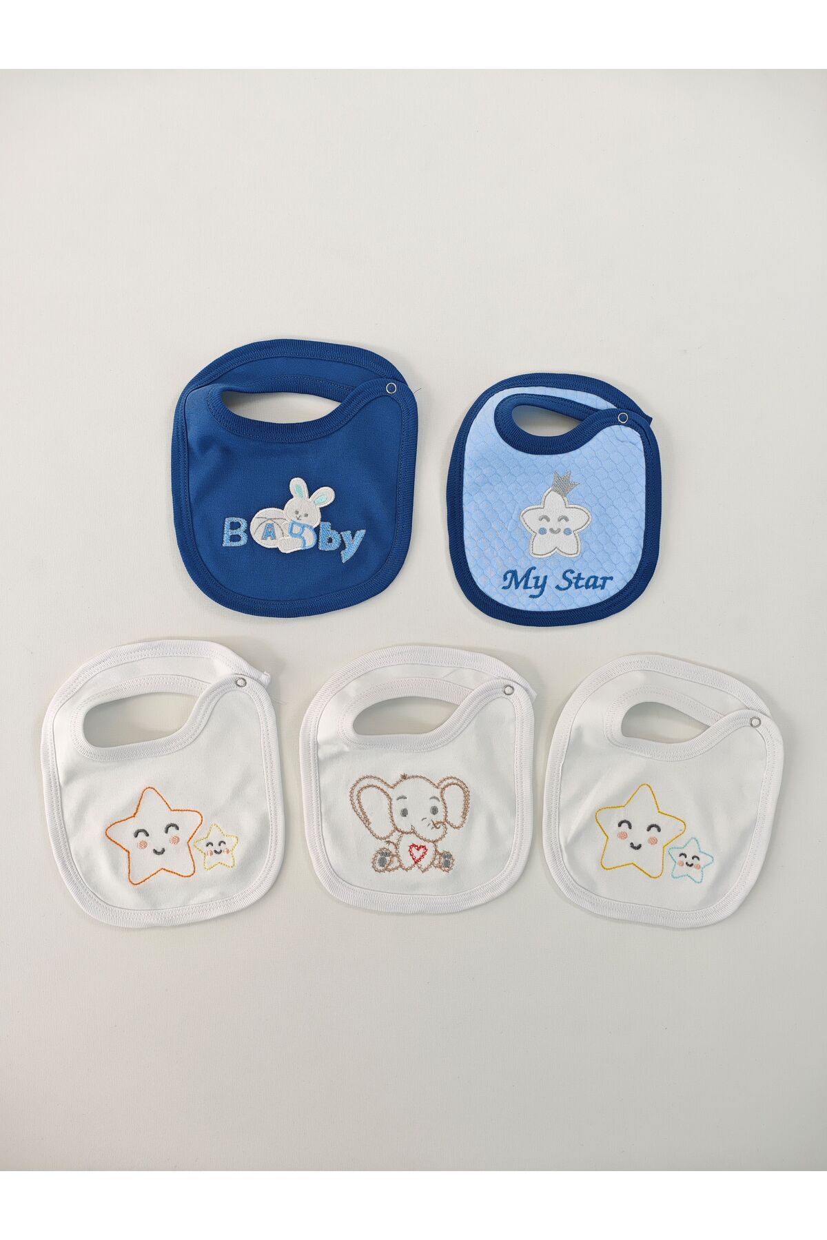 Tomuycuk %100 Pamuklu 5'li Erkek Bebek Önlüğü Yakalık Mama Önlüğü Çift Katlı Çıtçıtlı Fular Salya Önlüğü fotoğrafı 7 (önizleme)