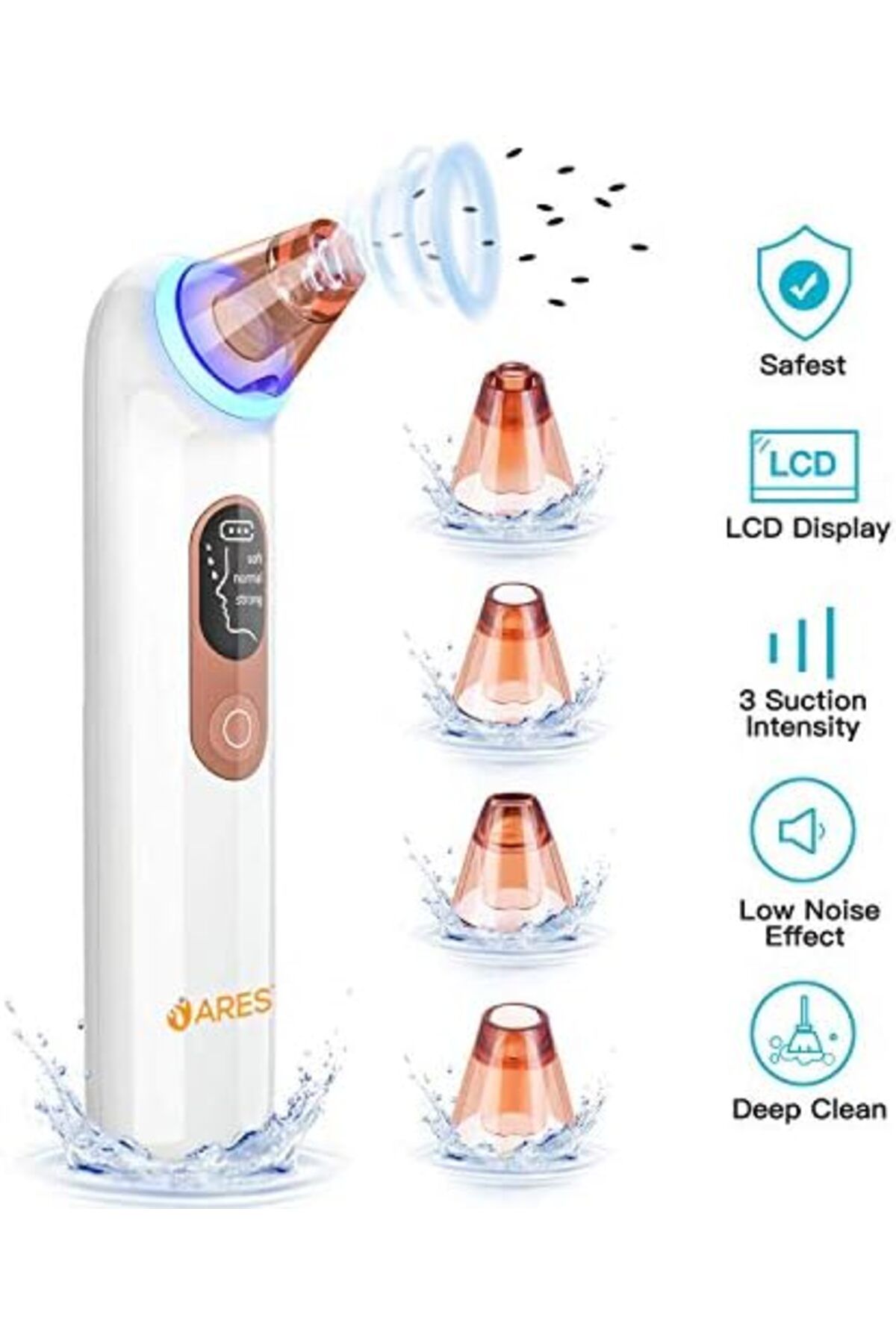 ARES-uFashion Blackhead Remover | 4 Replaceable probes to cleaning | Blue light technology | 3 Sucti 4