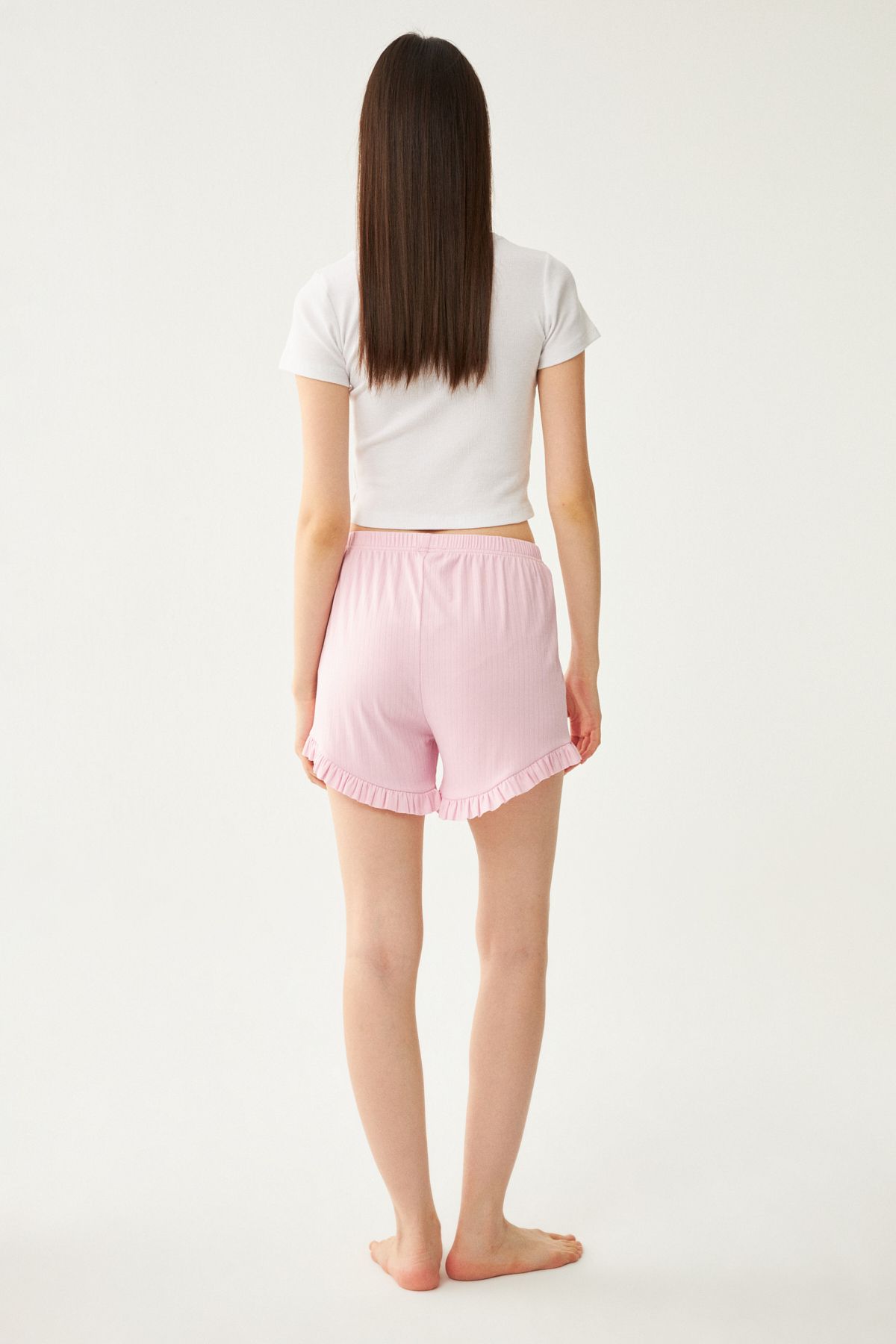nulu-Women's Pink Frilly Dublin Single Pajama Shorts 4