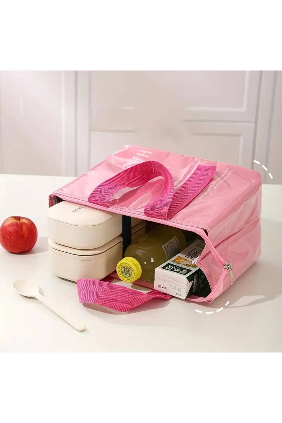 TATA CRAFT Pu Bento Termal *pembe Yemek Taşıma Çantası Okul, Ofis, Kamp, Plaj Happy Day Gıda Çantası