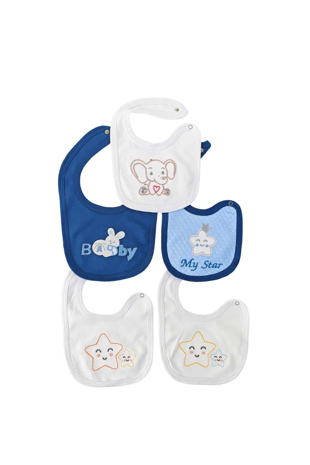 Tomuycuk %100 Pamuklu 5'li Erkek Bebek Önlüğü Yakalık Mama Önlüğü Çift Katlı Çıtçıtlı Fular Salya Önlüğü fotoğrafı 3 (önizleme)