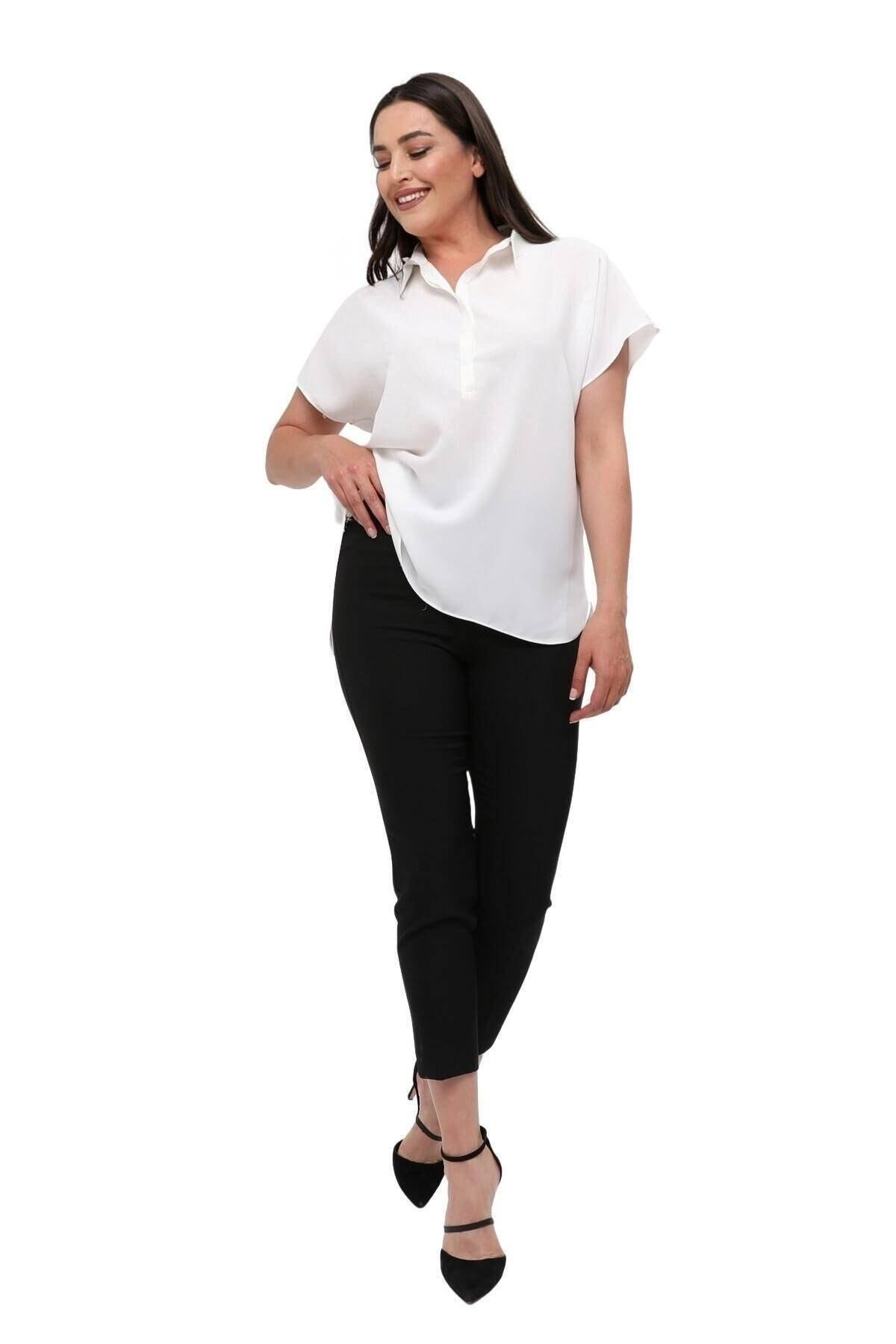 Hanezza-Plus Size Women's Blouse - Polo Neck Half Sleeve with Stylish Design and Jesica Fabric 4