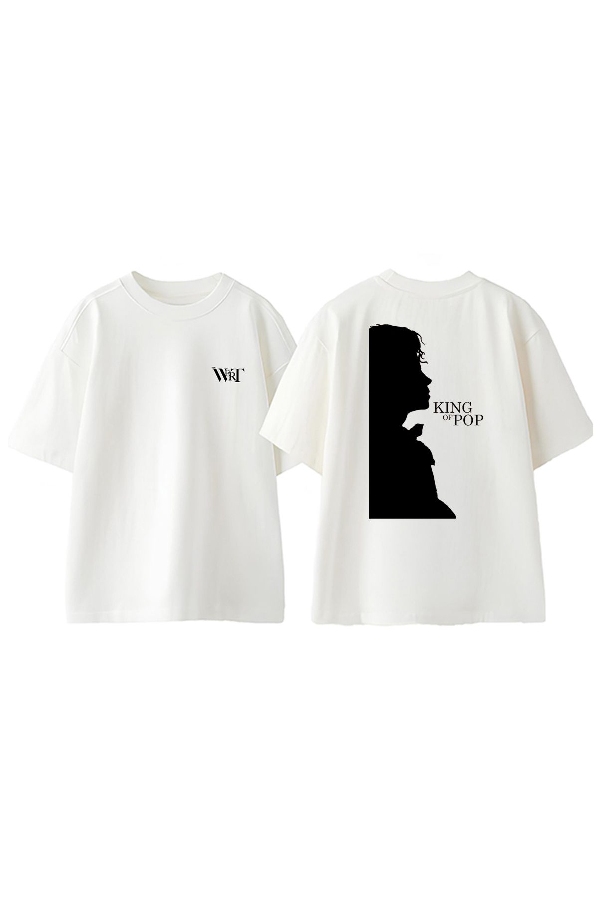 THEWERT Michael Jackson King Tasarım Sırt Baskılı Pamuk Beyaz Oversize T-shirt
