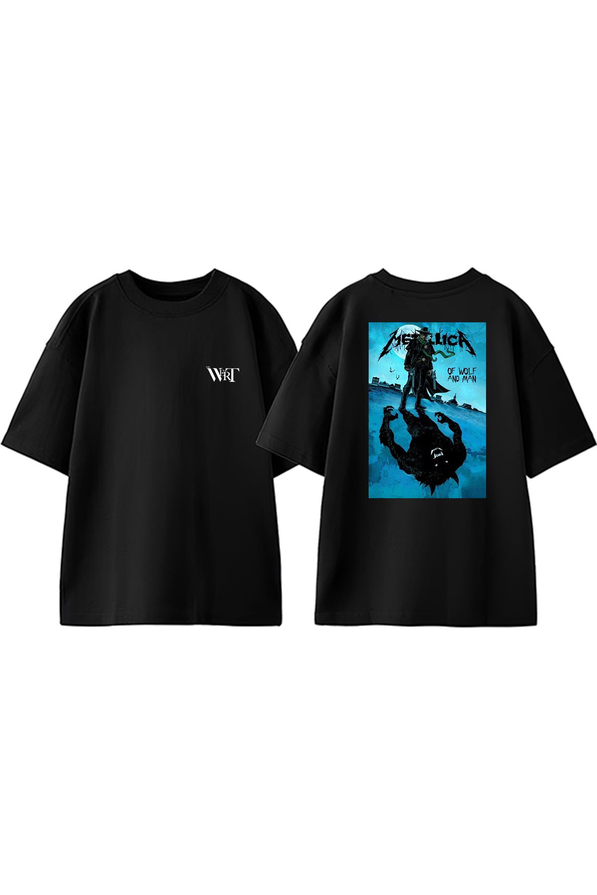 THEWERT Metallica Fox Tasarım Sırt Baskılı Pamuk Siyah Oversize T-shirt