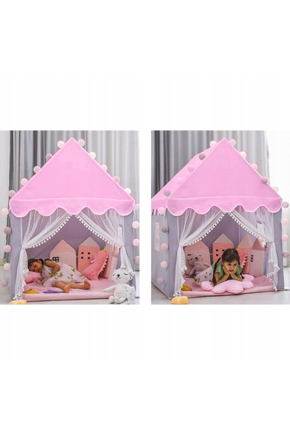 zola-Children's playhouse with lights, Zola®, windows, grey with pink, 130 x 100 x 115 cm 3