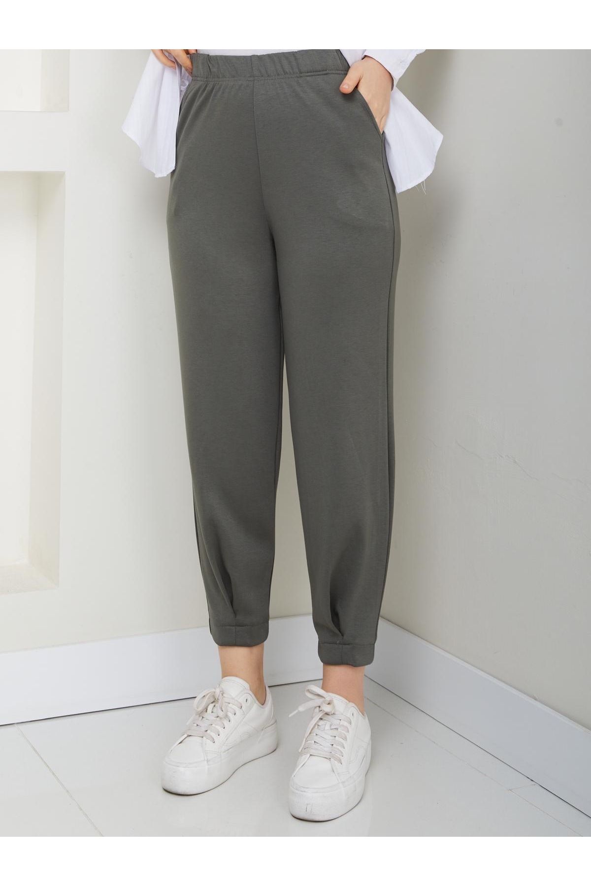 soBasic-Modal Fabric Soft Textured Silk Jogger Shalvar Training Pants - Khaki 3