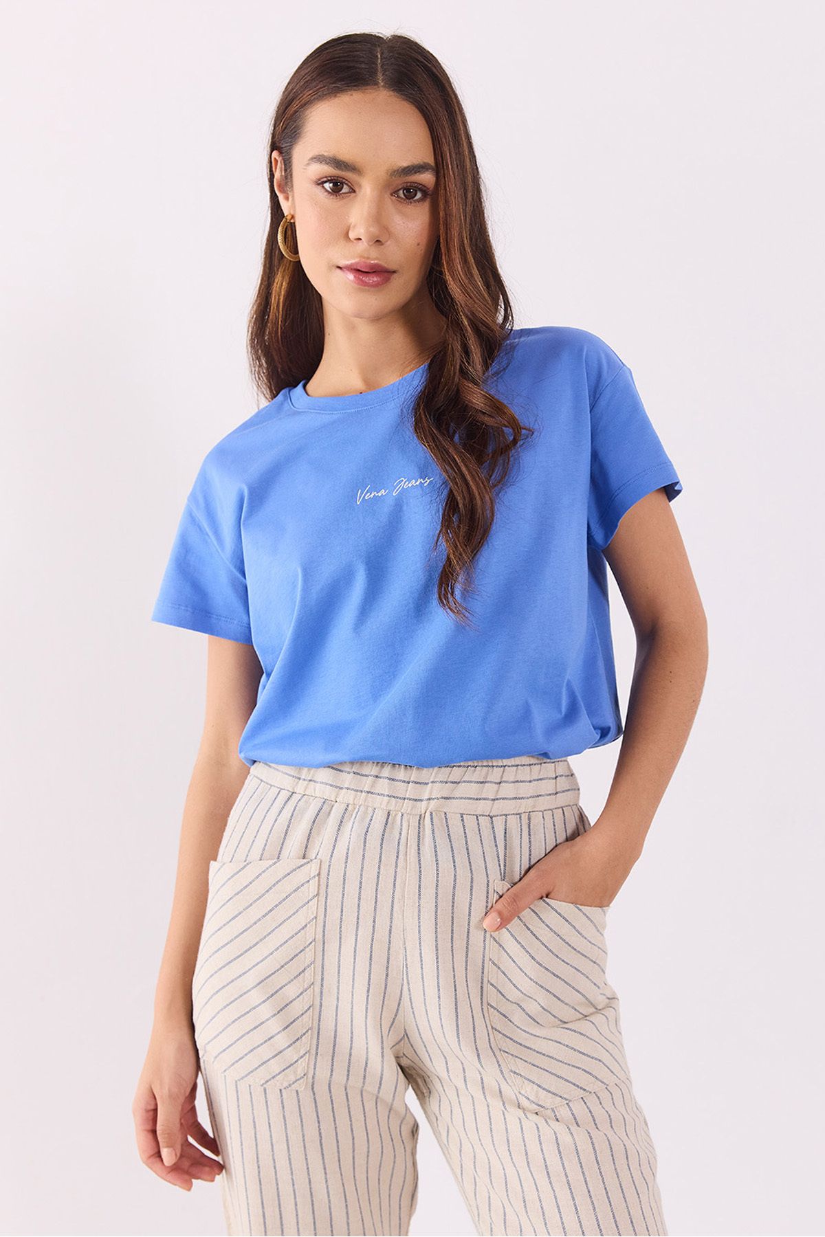 VENA-Mini Vena Logo Printed T-Shirt - Blue Green Regular Fit 4