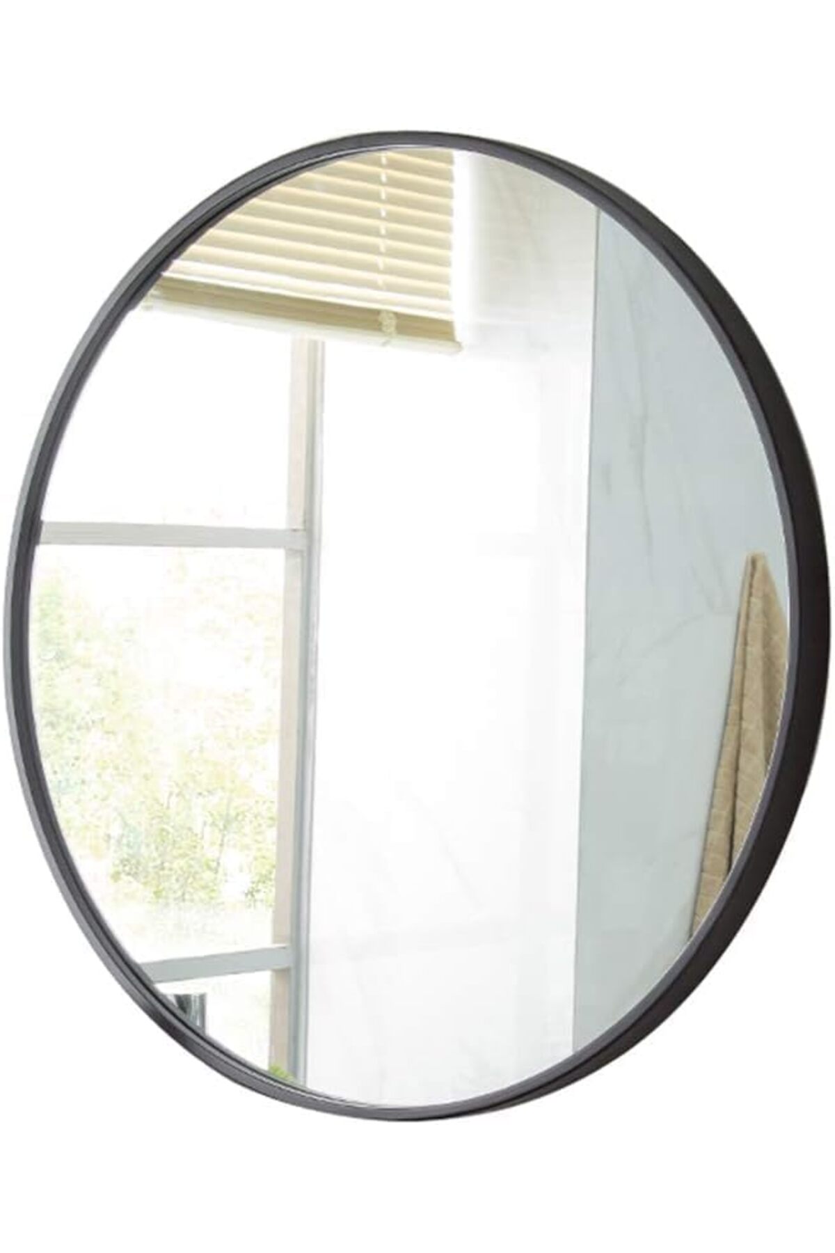 مرآة حائط دائرية للمنزل والحمام بإطار معدني أسود مقاس 40*40 من بونكا