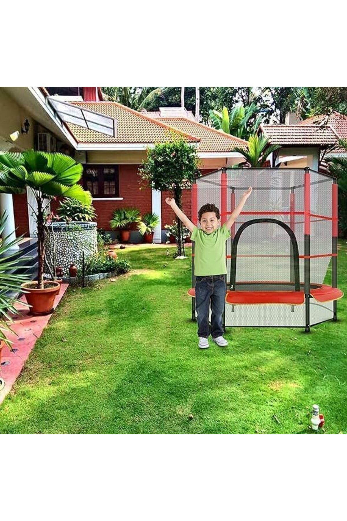 ترامبولين للأطفال مع حاجز أمان وشبكة لممارسة تمارين اللياقة البدنية