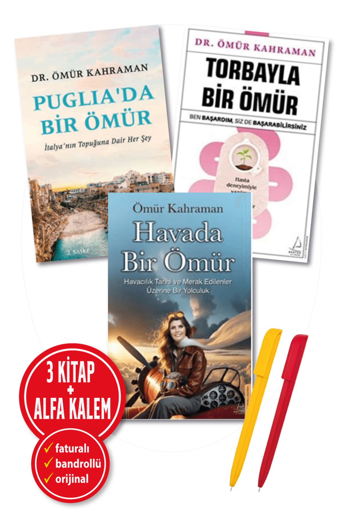Destek Yayınları Alfa Kalem+ Ömür Kahraman 3 Kitap (Havada Bir Ömür+Torbayla Bir Ömür+Puglia’da Bir Ömür)