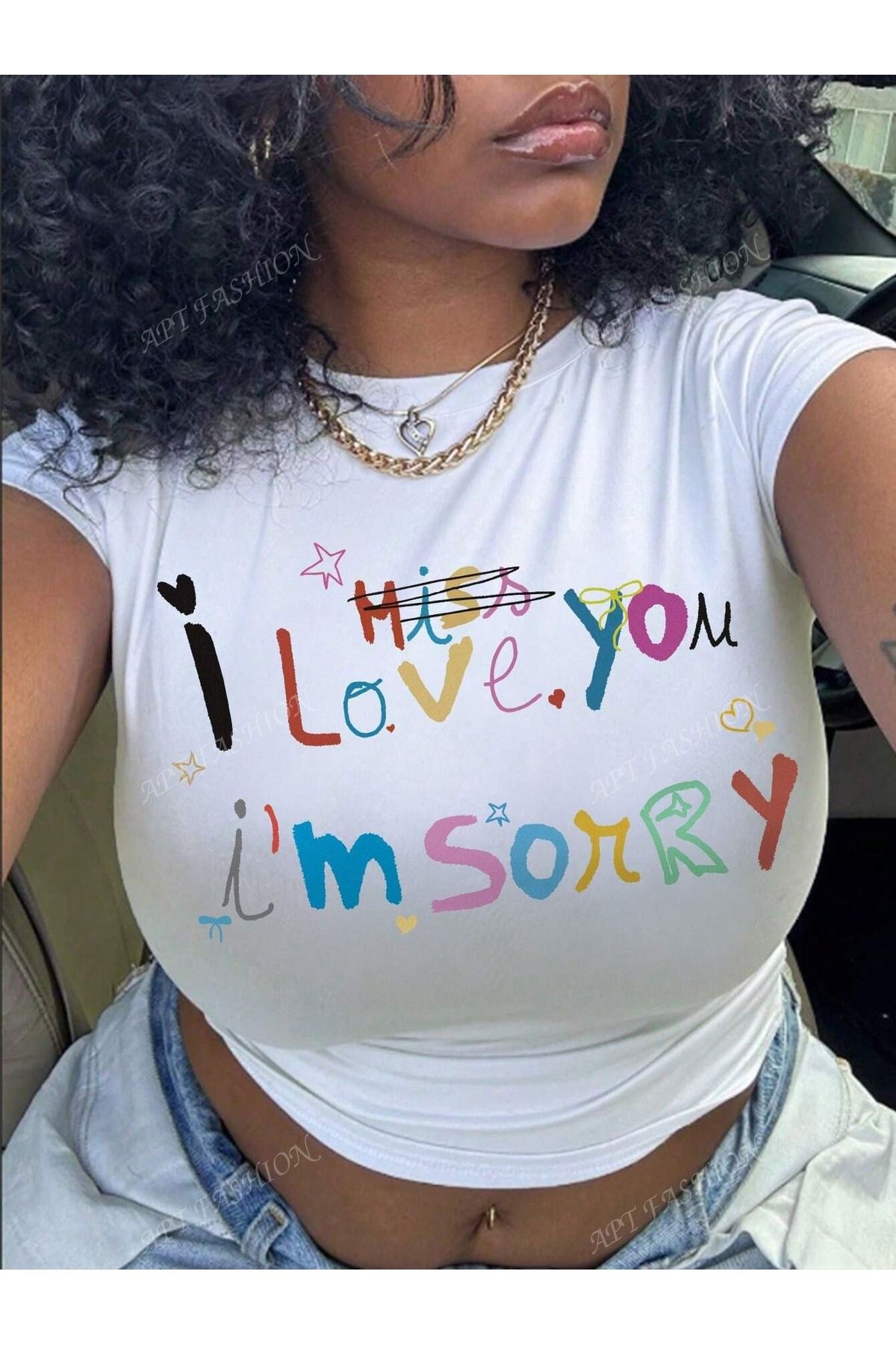 OVER HEAD Kadın I Love You Baskılı Bayb Tee Crop