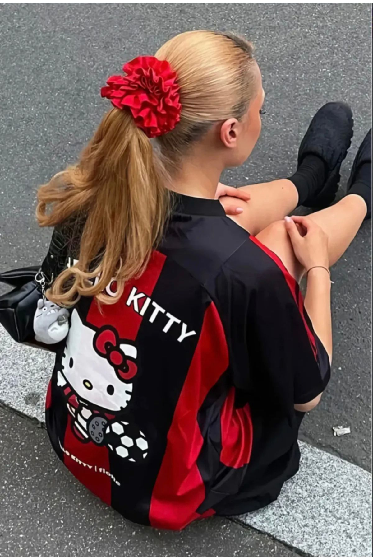 Peripeti Kırmızı Siyah Çubuklu Jersey Hello Kitty&Flotte T-Shirt