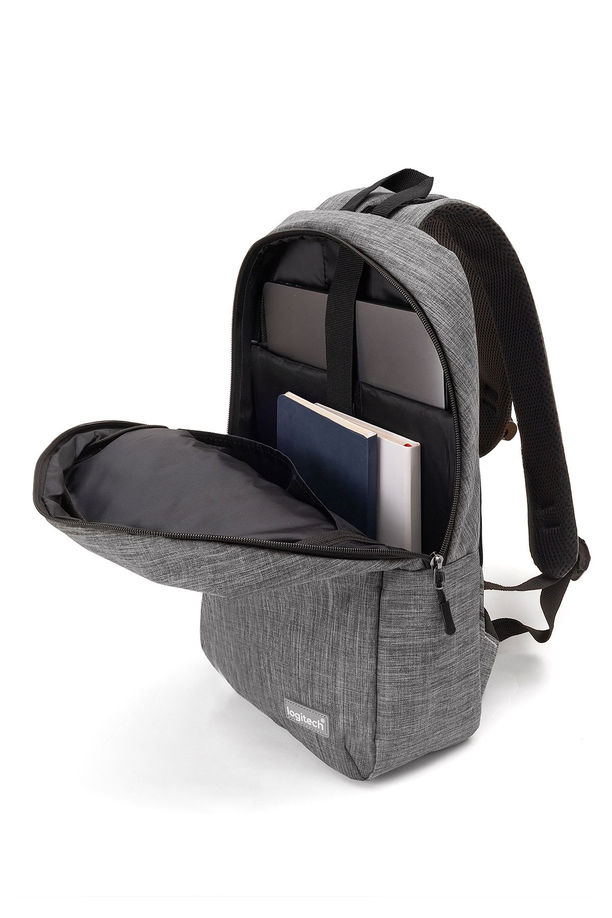 logitech-Original 15.6" Inch Notebook Laptop Suitcase Strap Fabric Computer Business Daily Use Gray Backpack 5