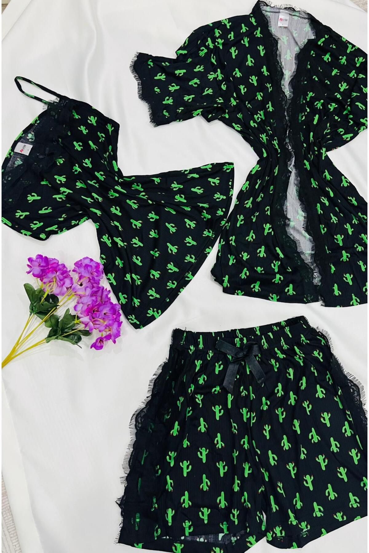vizora moda-Cactus Patterned Shorts Pajama Set 1
