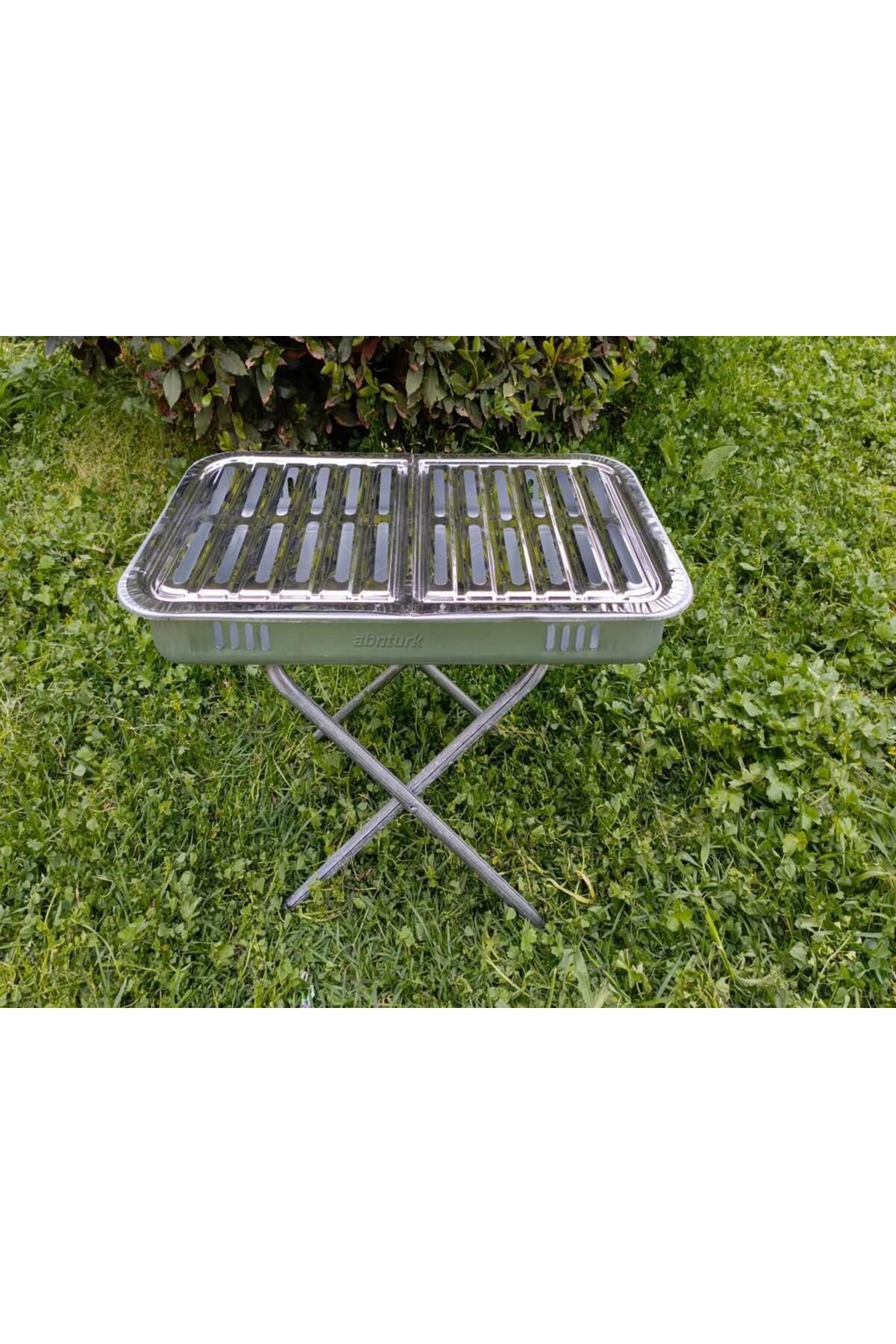 abnturk Paslanmaz Dumansız Ayaklı Mangal Hertür Et+Tavuk+Közleme için Krom Oluklu Köfteci Izgara Mangal 45cm